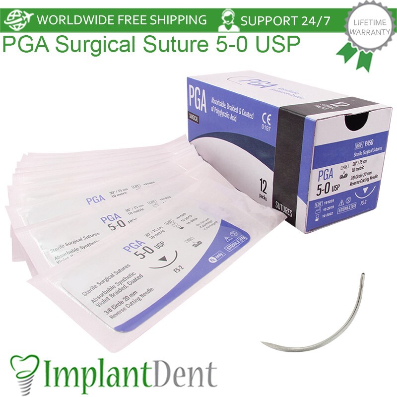 5-0 Braided Synthetic Coated P G A Threads Needle L75 Dental USP Violet 12pcs