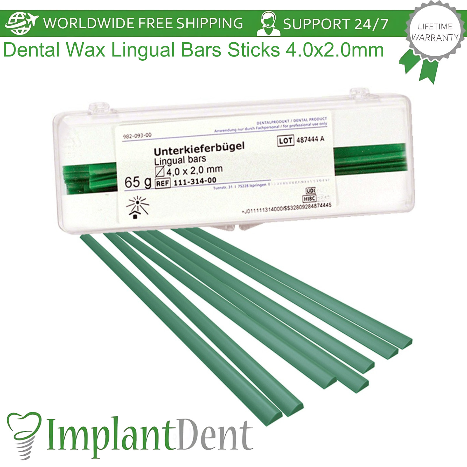 65g Green Wax Lingual Dental Bars 4.0×2.0mm Stable Denture Casting Sticks