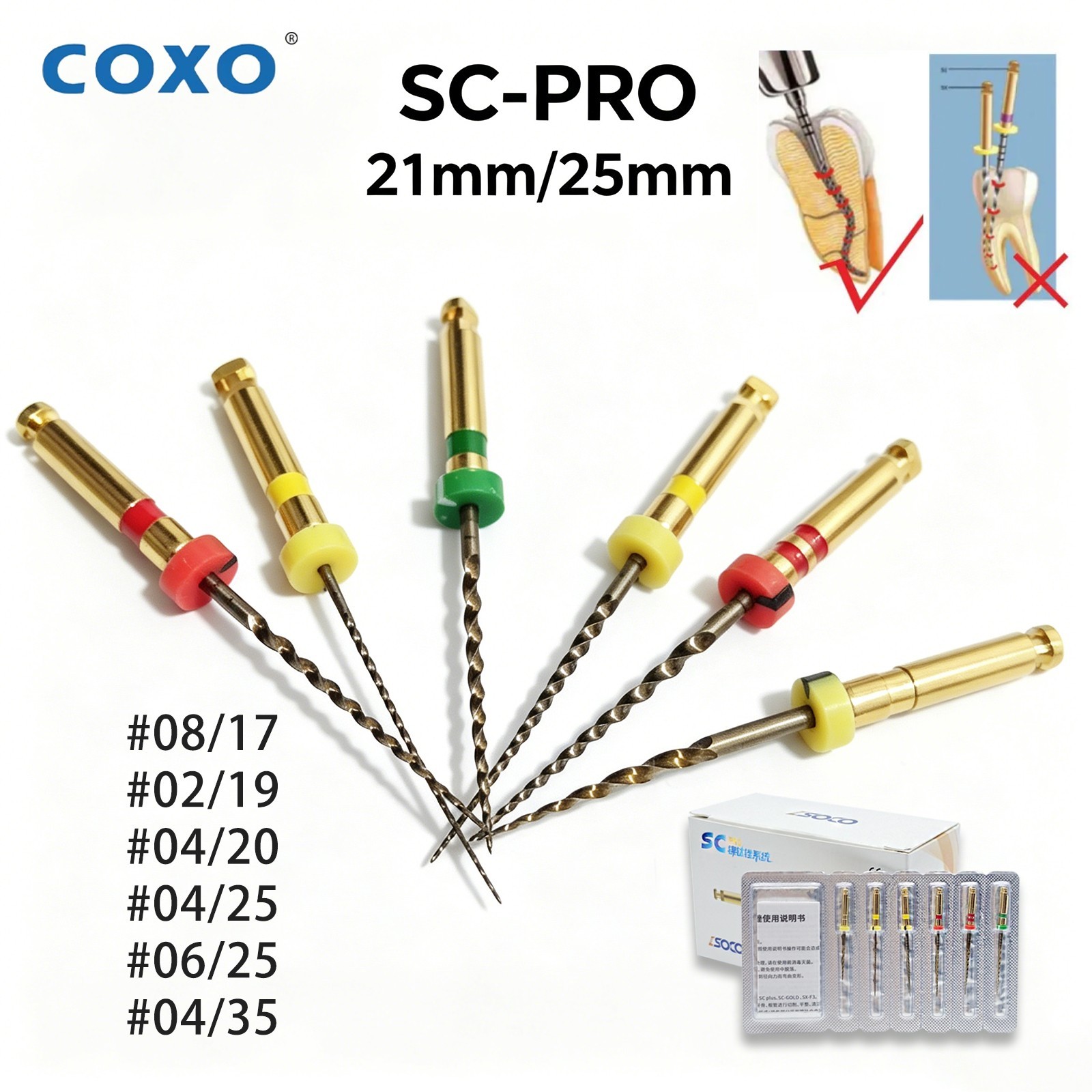 COXO SC PRO Endo Files 21/25mm Rotary Nickel Titanium Root Canal Files