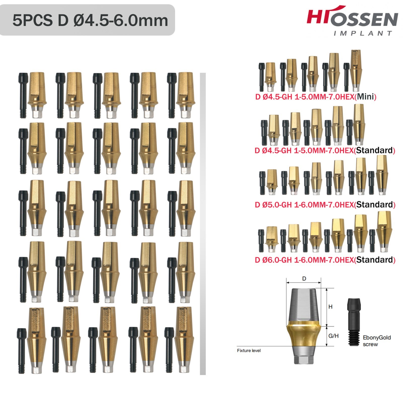 Hiossen Straight Transfer Abutment Components ET III SA Implant MINI/Regular Hex