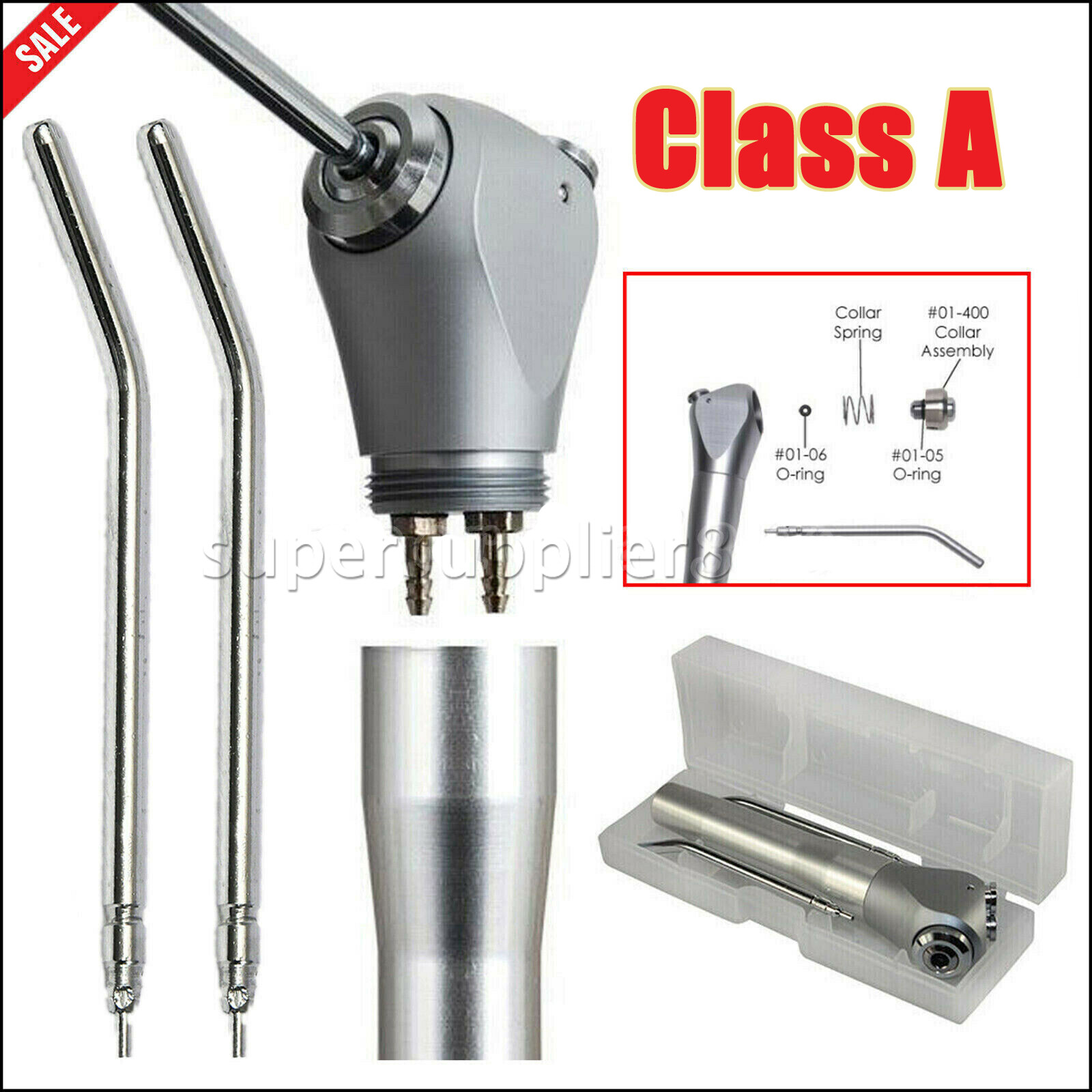 Dental 3 Way Air Water Syringe Triple Spray Handpiece with 2 Nozzles Tips Tubes