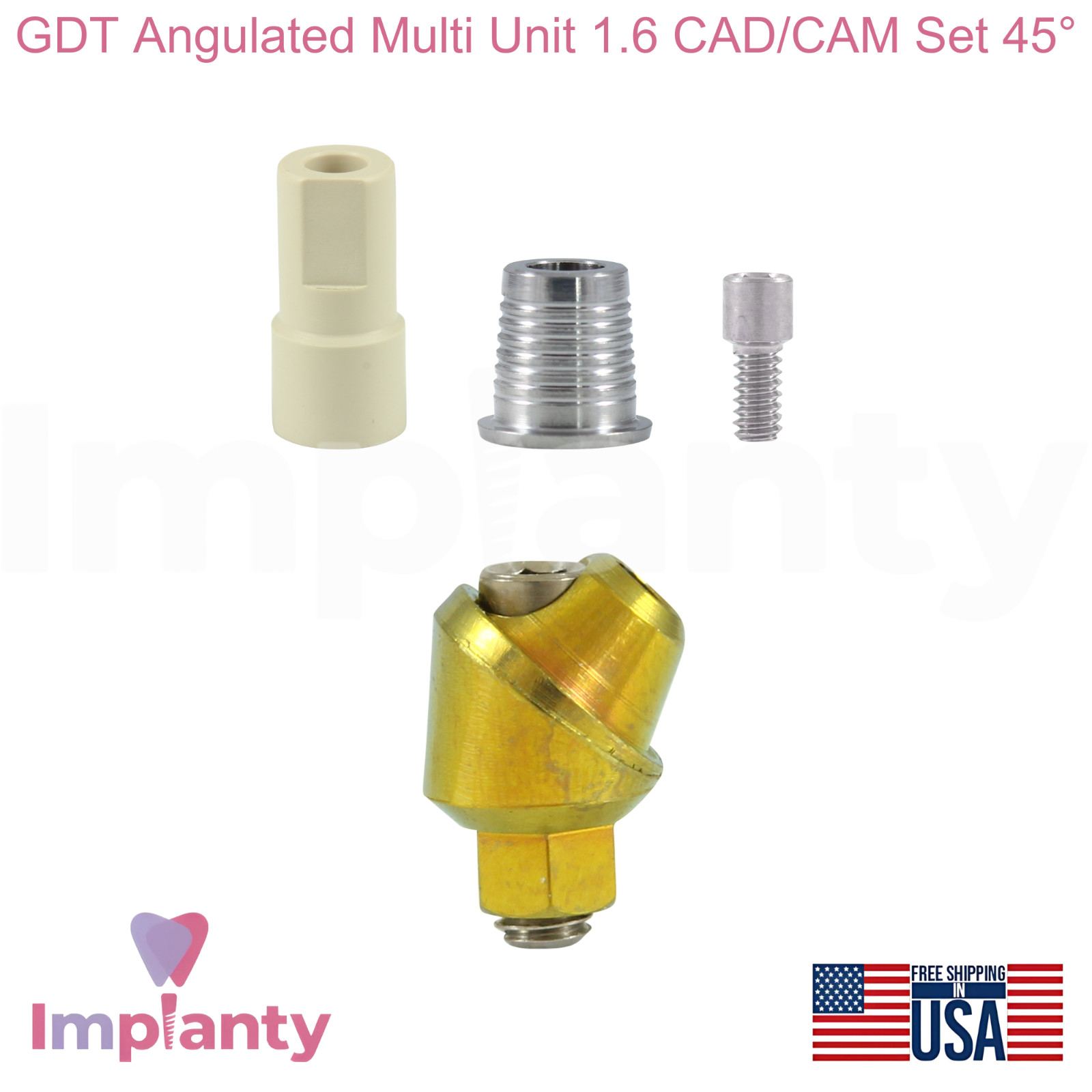 GDT Angulated Multi Unit 1.6 Dental CAD/CAM Set 45° Ø4.9mm Int Hex 2.42mm