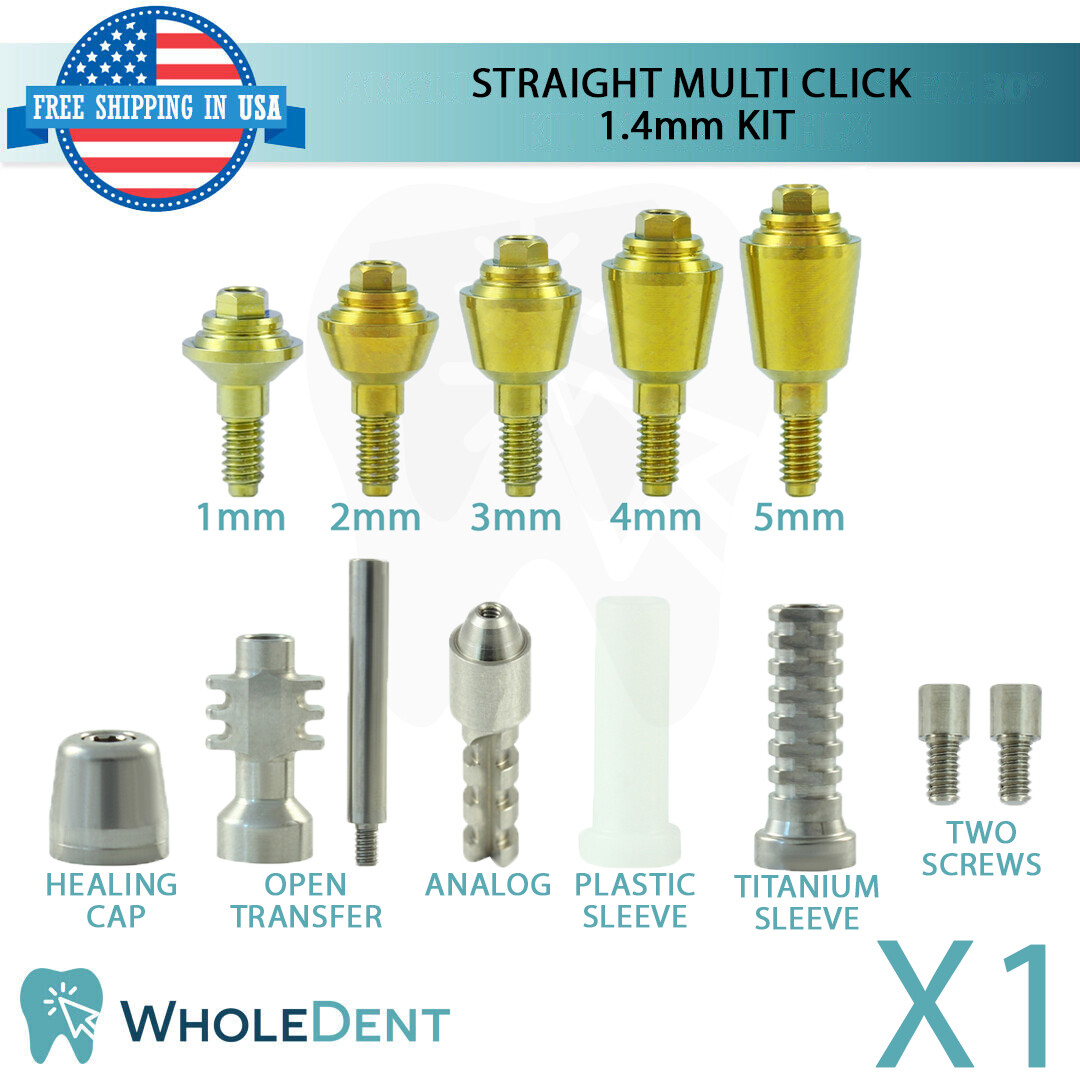 1x Dental Straight Multi Unit 1.4 Titanium Prosthetic Kit Ø4.9mm Int Hex 2.42mm