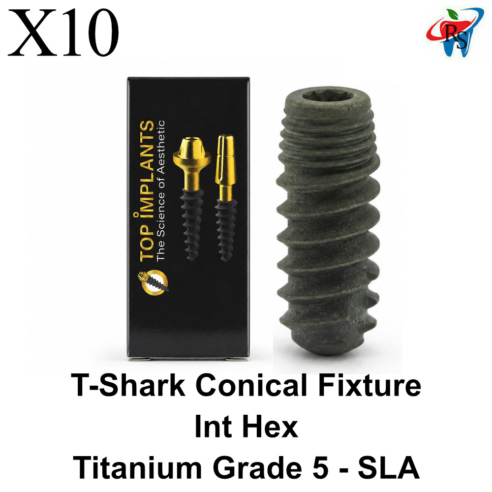 10pcs Dental T-Shark Conical Fixture Int Hex Titanium Grade 5 Sterile SLA
