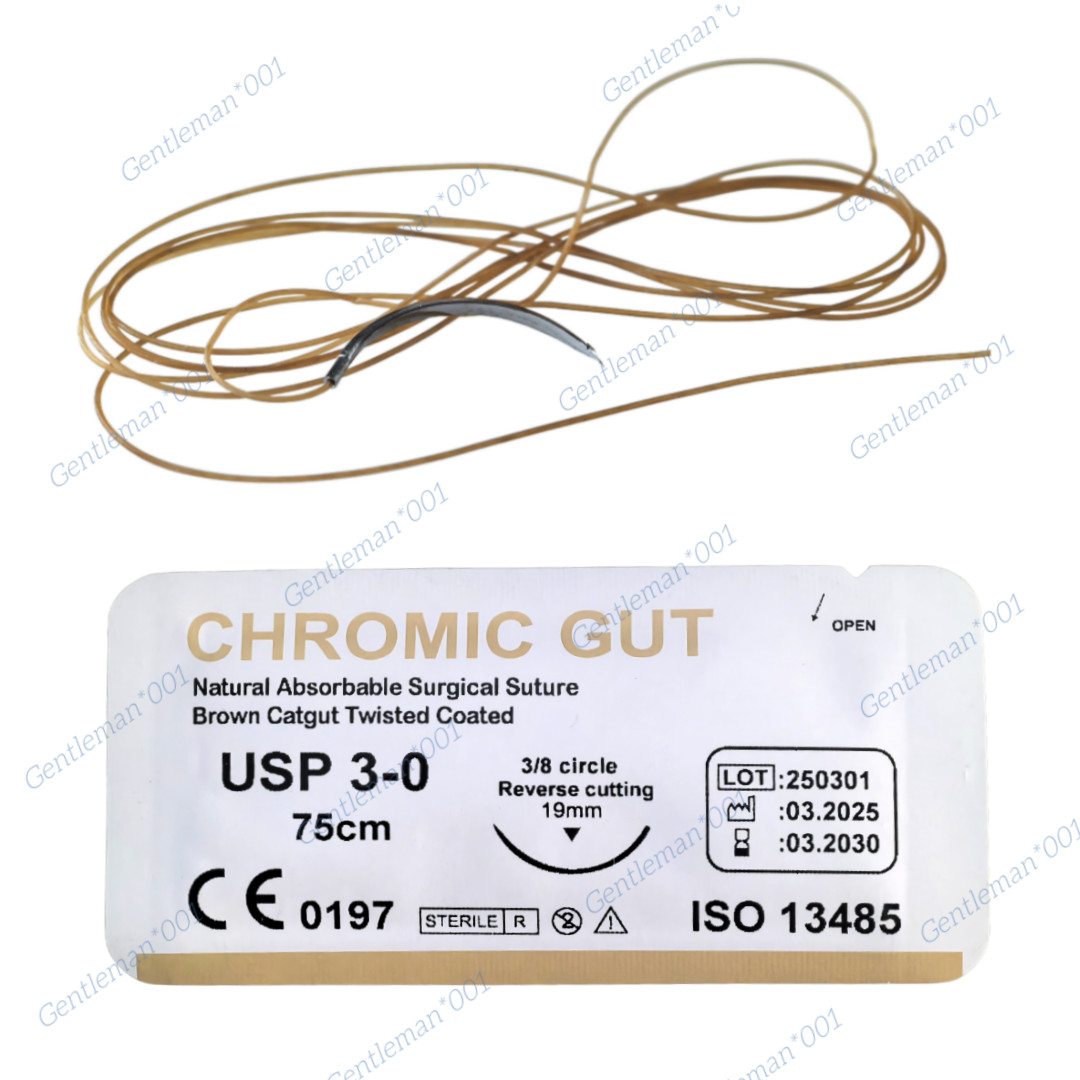 Absorbable Dental Oral Surgical Sutures CHROMIC GUT 3/0 Natural Needled 3/8