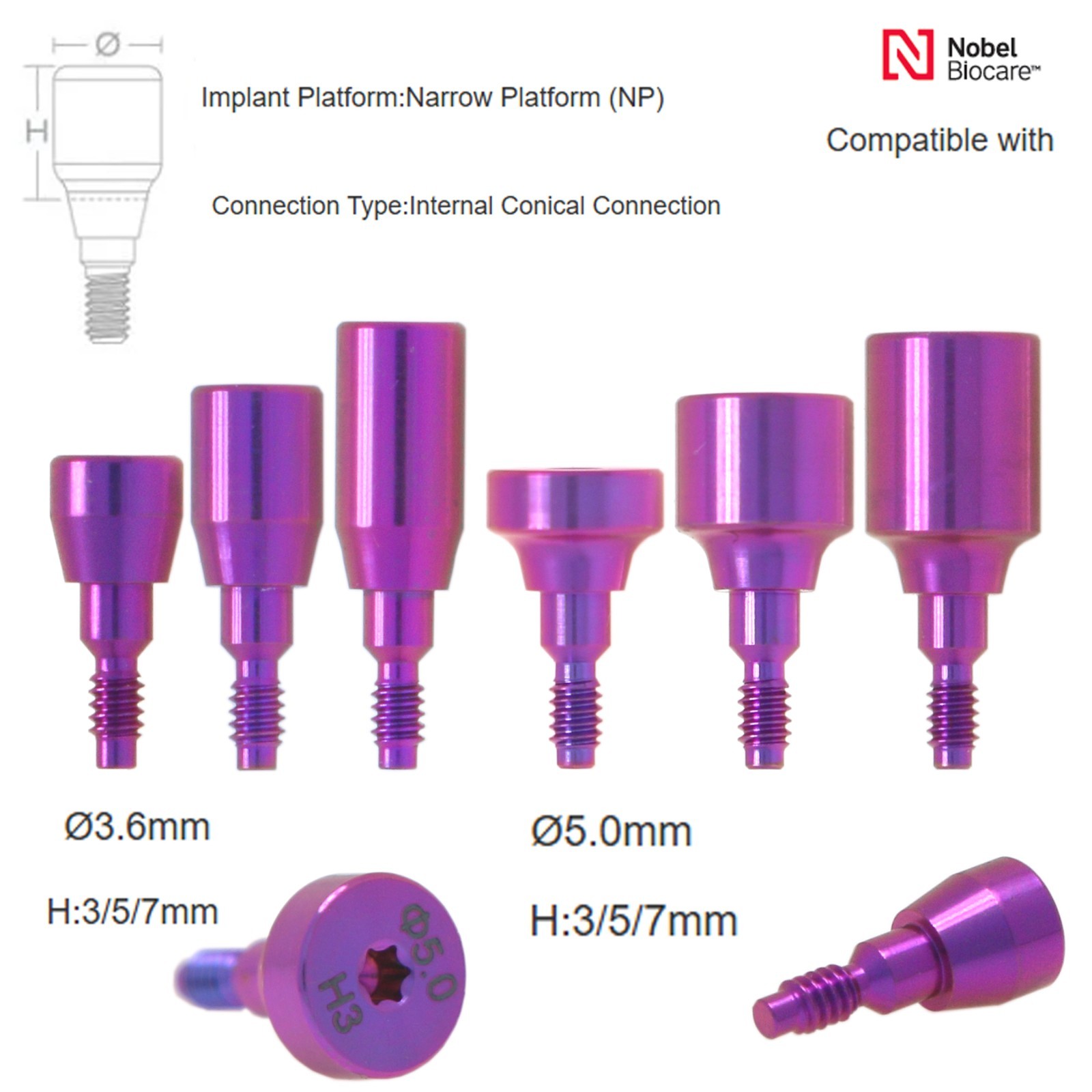 US Ti Healing cap abutment 3.0/5.0/7.0mm Nobel Active Cone NP 3.5 for ∅3.6/5.0mm