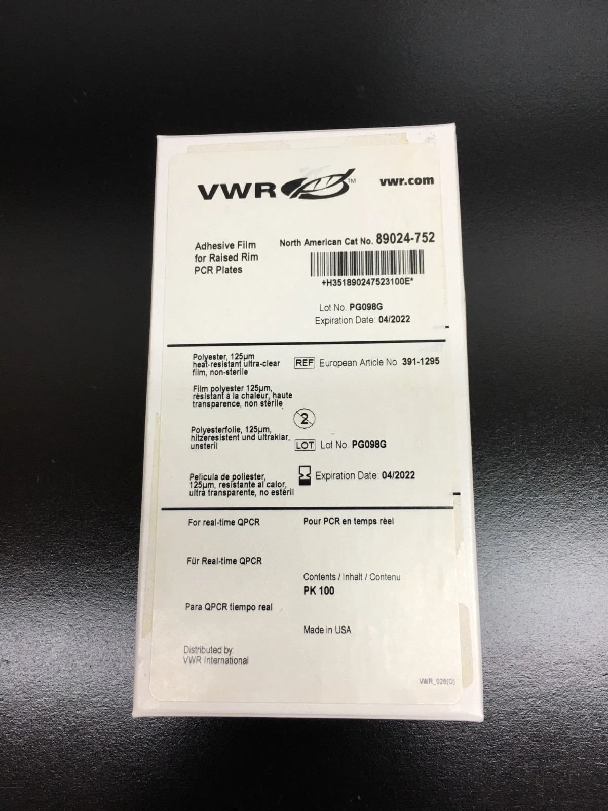 VWR Cat No 89024-752 Adhesive Film For Raised Rim PCR Plates