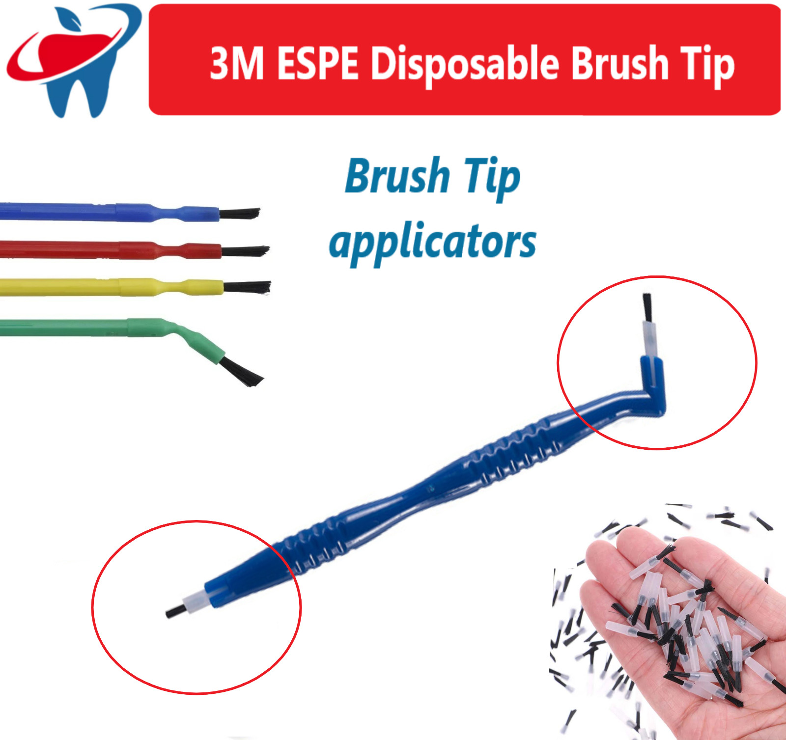 3M ESPE Single Use Brush Tip Applicators 100 Pieces & 1 Handle, MultiUse Dental