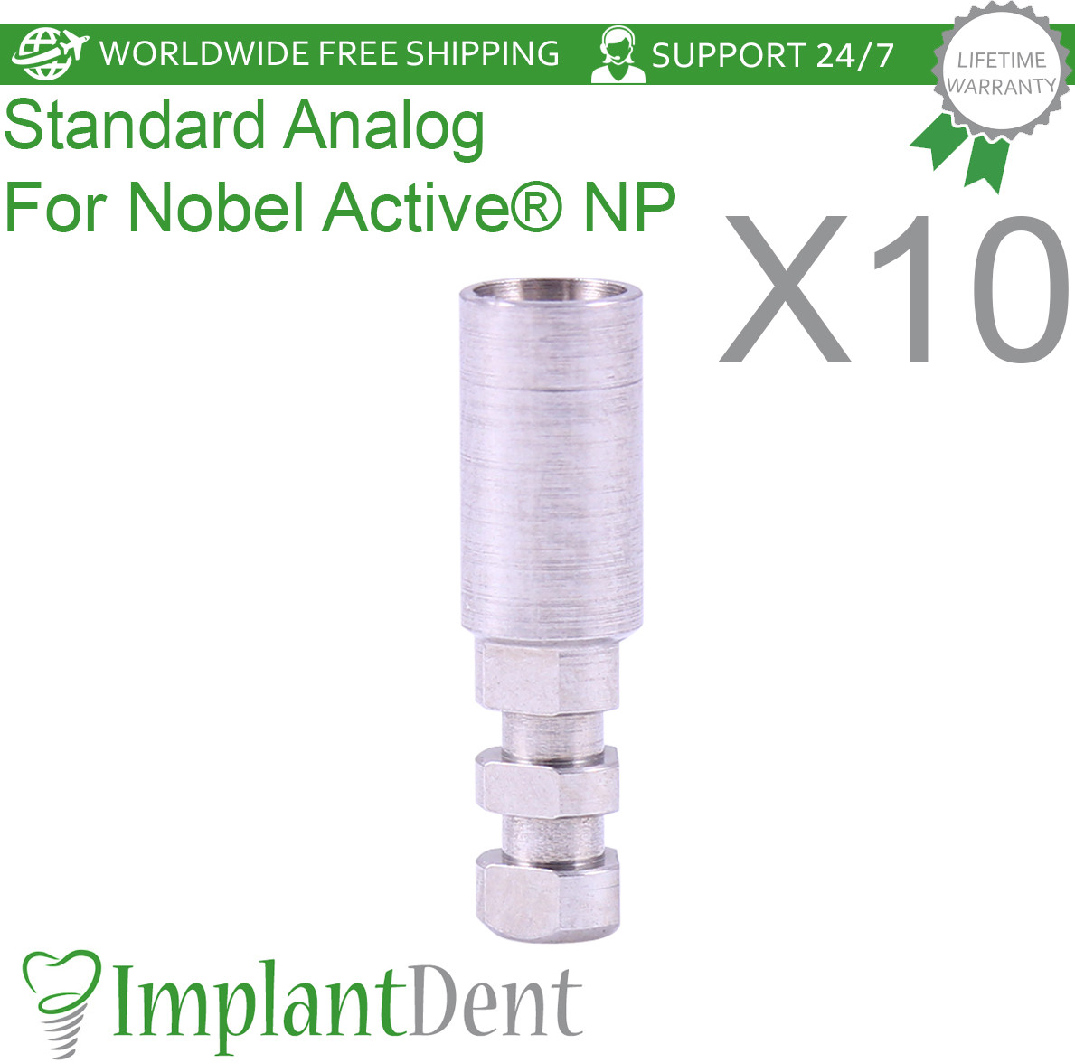 10pcs Dental Fixture Analog For Nobel BI0care Active Hex NP Dentistry Abut ment