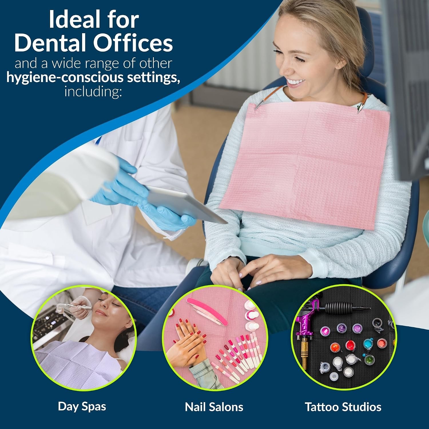 Avalon Dental Bib, Pink Mauve, 3 Layers, 13” W x 18” L Pack of 500 ― Disposab…