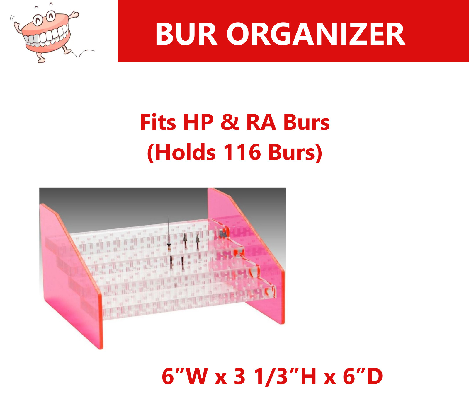 Dental Bur Block Bur Organizer, Bur Holder for HP & RA Burs, Holds 116 Burs