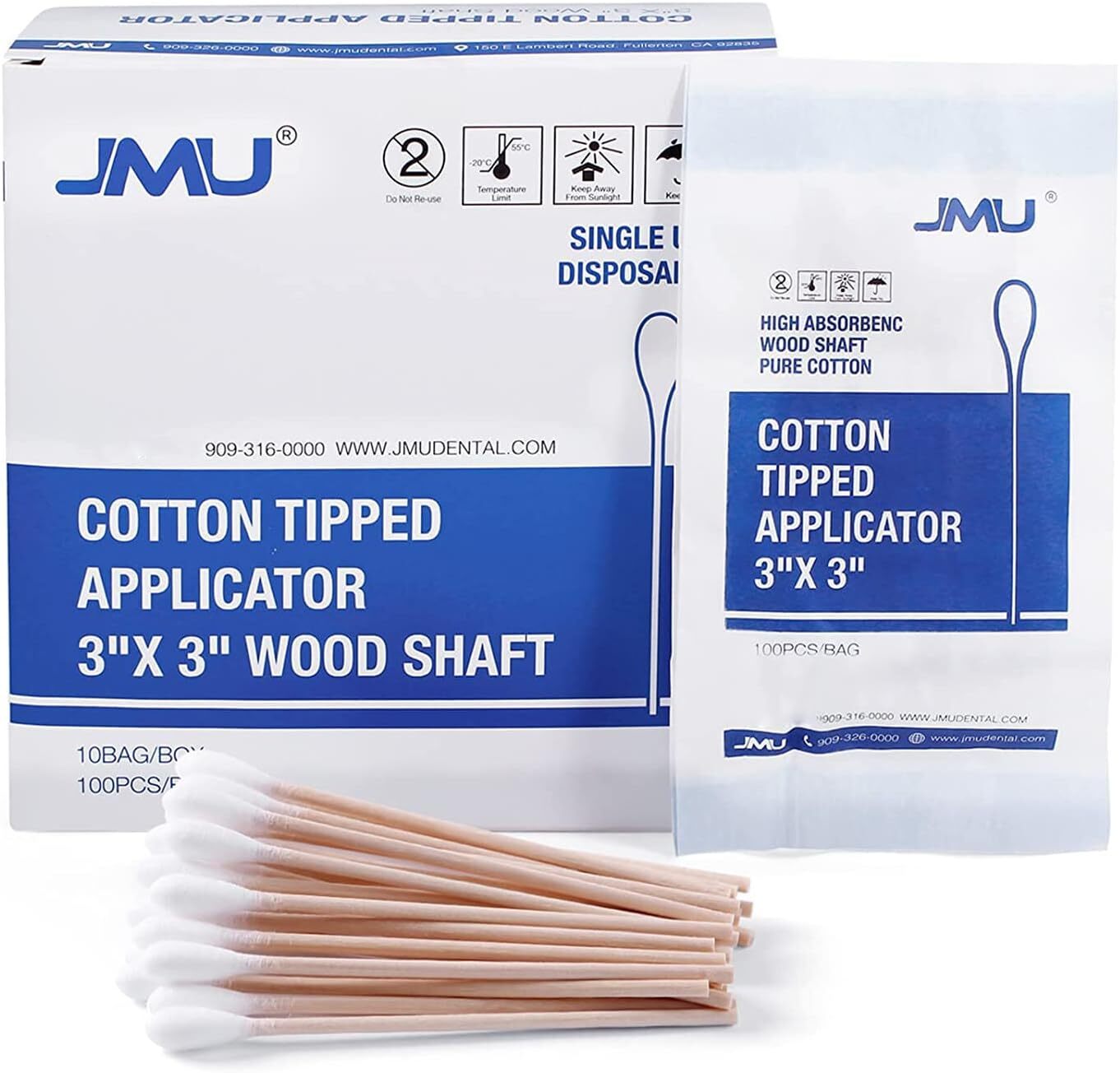 JMU Medical Cotton Tipped Applicators Cotton Swabs 3″ 6″ Wood Shaft (Multi-Qty)