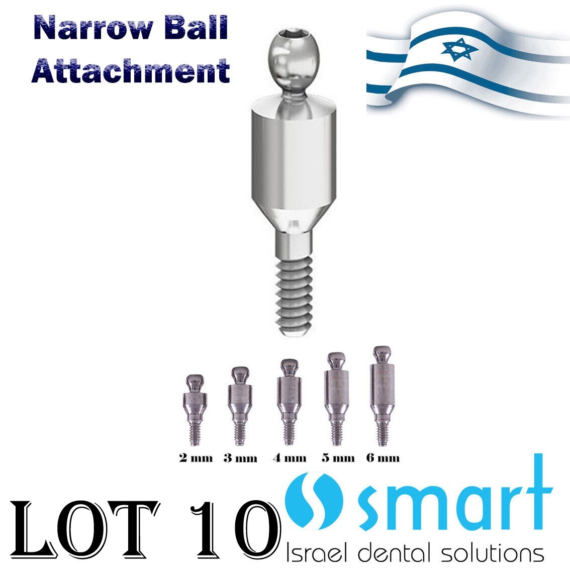 Lot x10 Ball attachment abutment narrow slim platform 2.1 mm titanium 1-6 mm