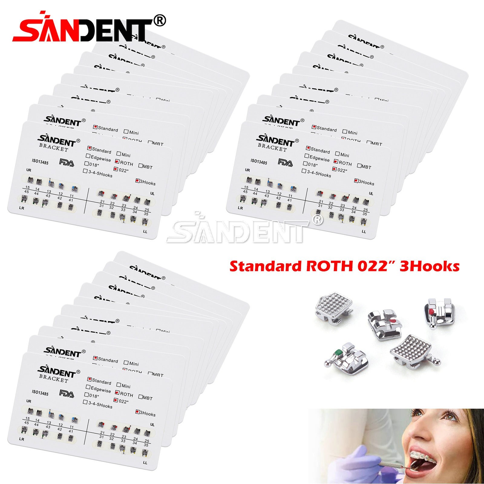 Dental Metal Brackets bracket braces Standard MBT/Roth 022/018 Hooks 3/345 USA