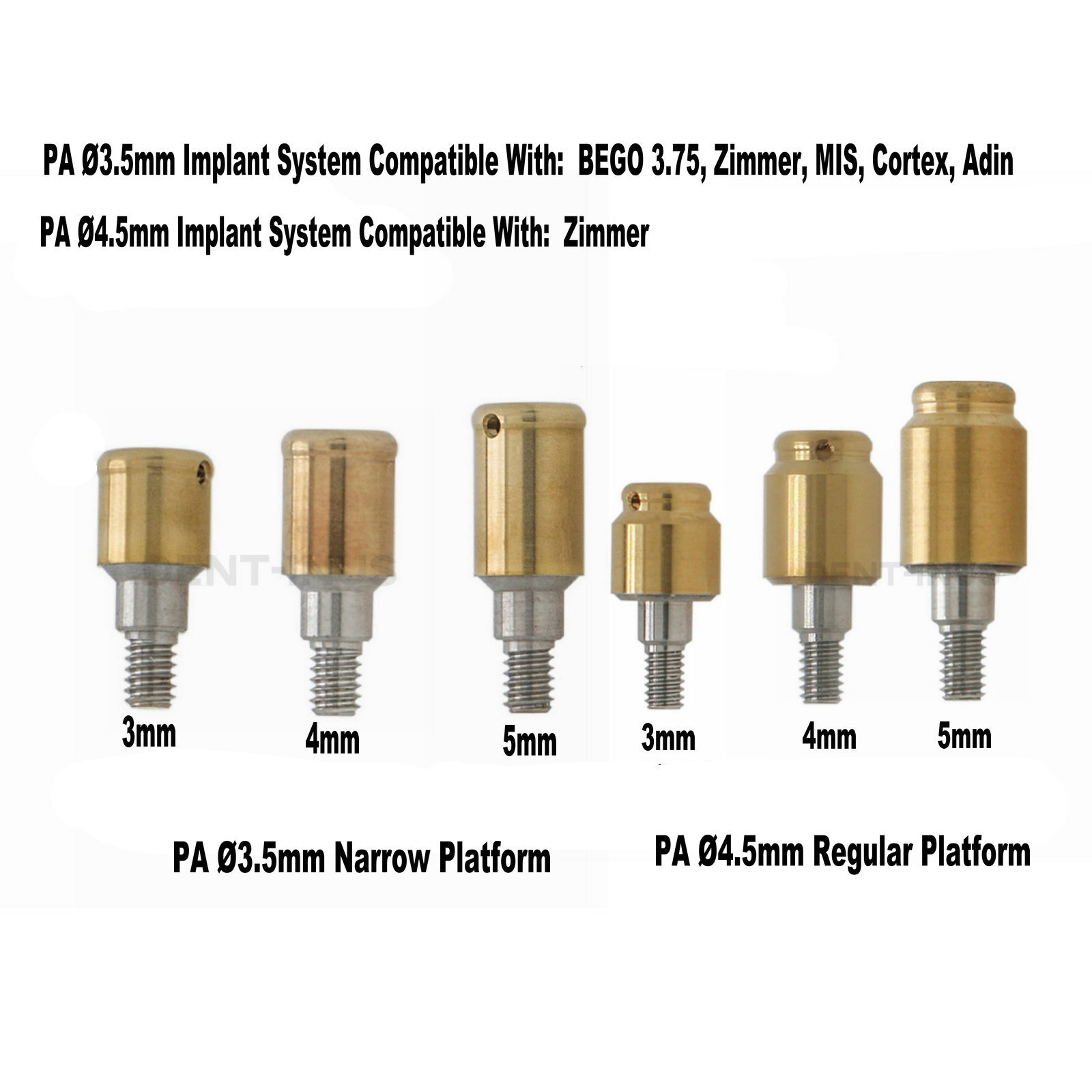 Dental PA3.5 4.5 Attachment Abutment Male Cap for Zimmer Removable AH=3/4/5mm