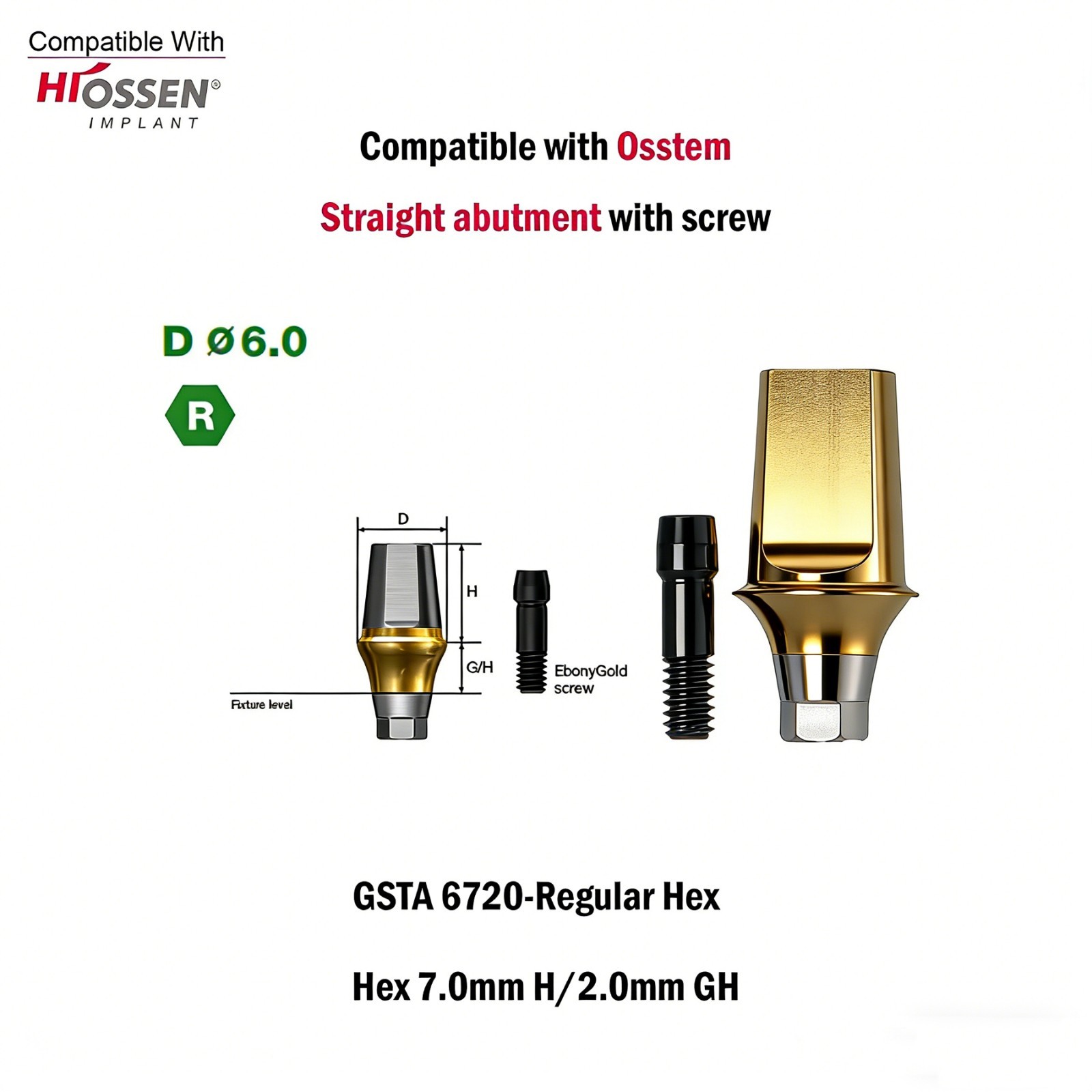 US 2Pcs Dental Hex Straight Transfer Abutment Mini Regular For Osstem Hiossen TS