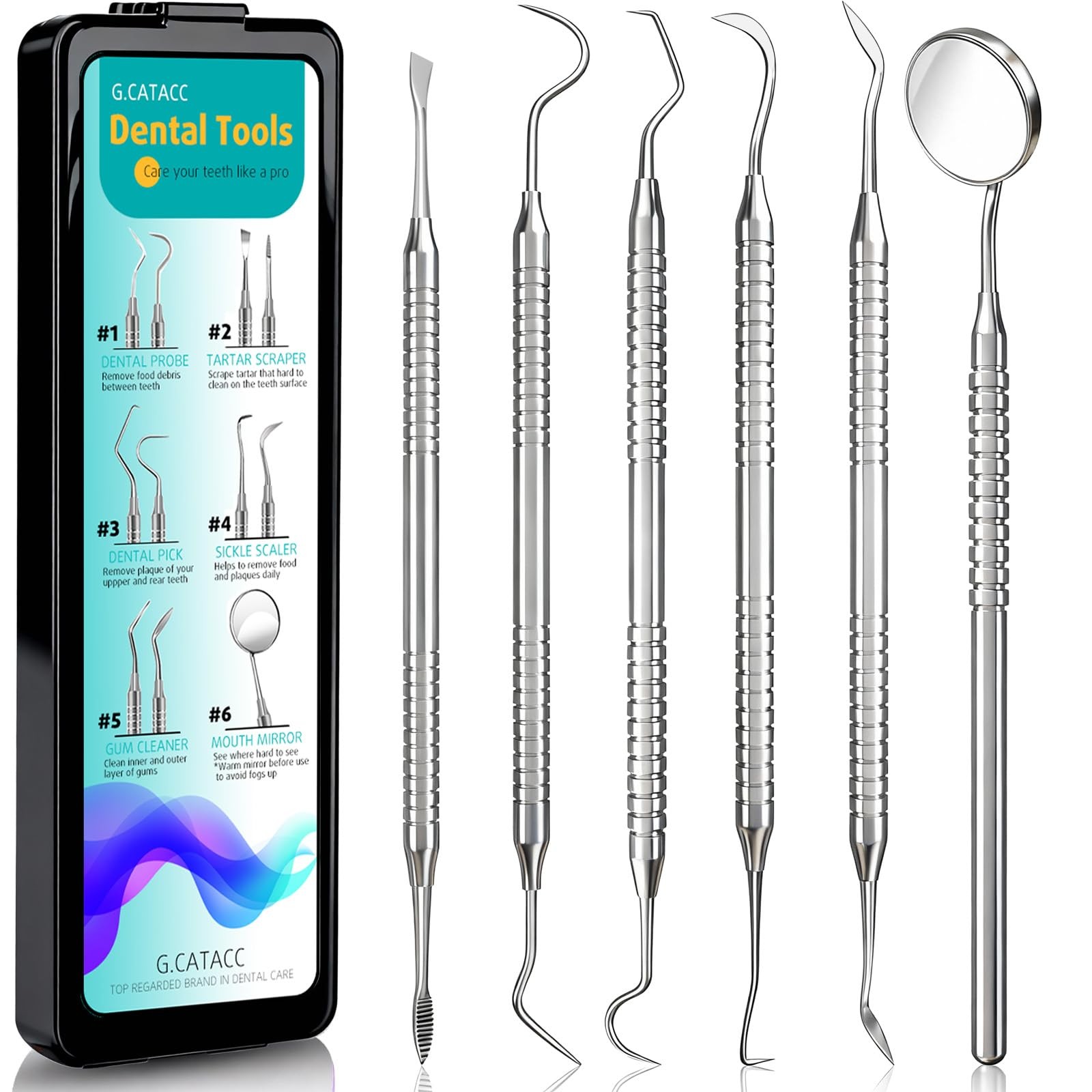 CATACC PRO Dental Tools, 1 Count (Pack of 6), Tools With Case – Black