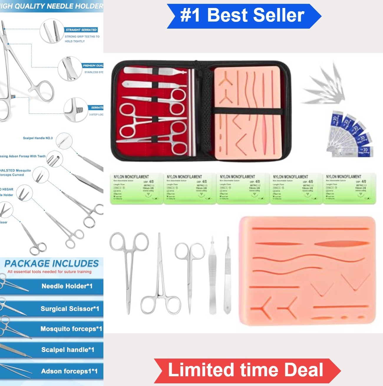 Suture Practice Kit 240g Silicone Training Pad Reusable Stitching Set with