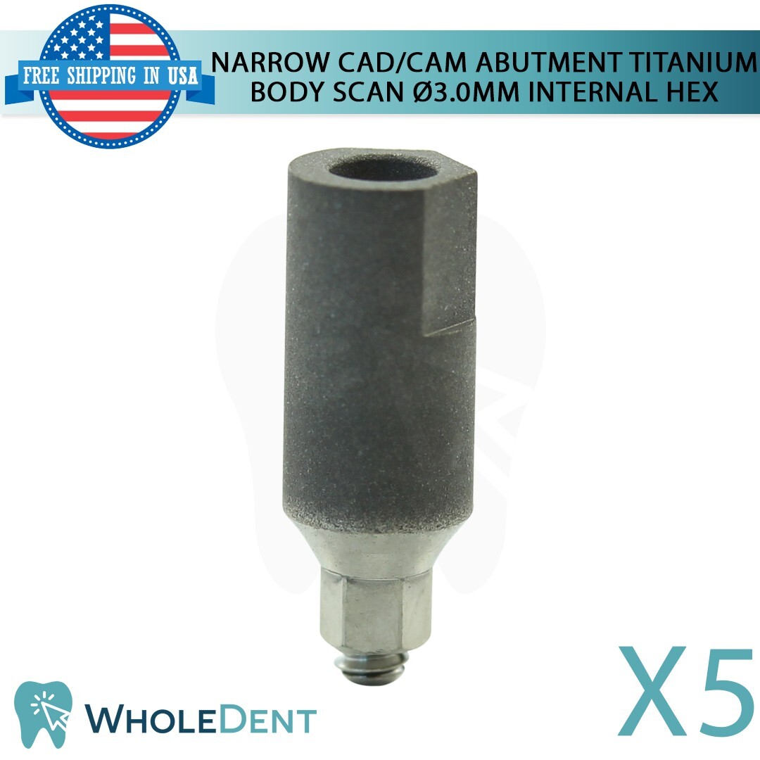 5x Narrow Titanium Body Scan CAD/CAM Dental Int Hex 2.0mm Library Digital Lab