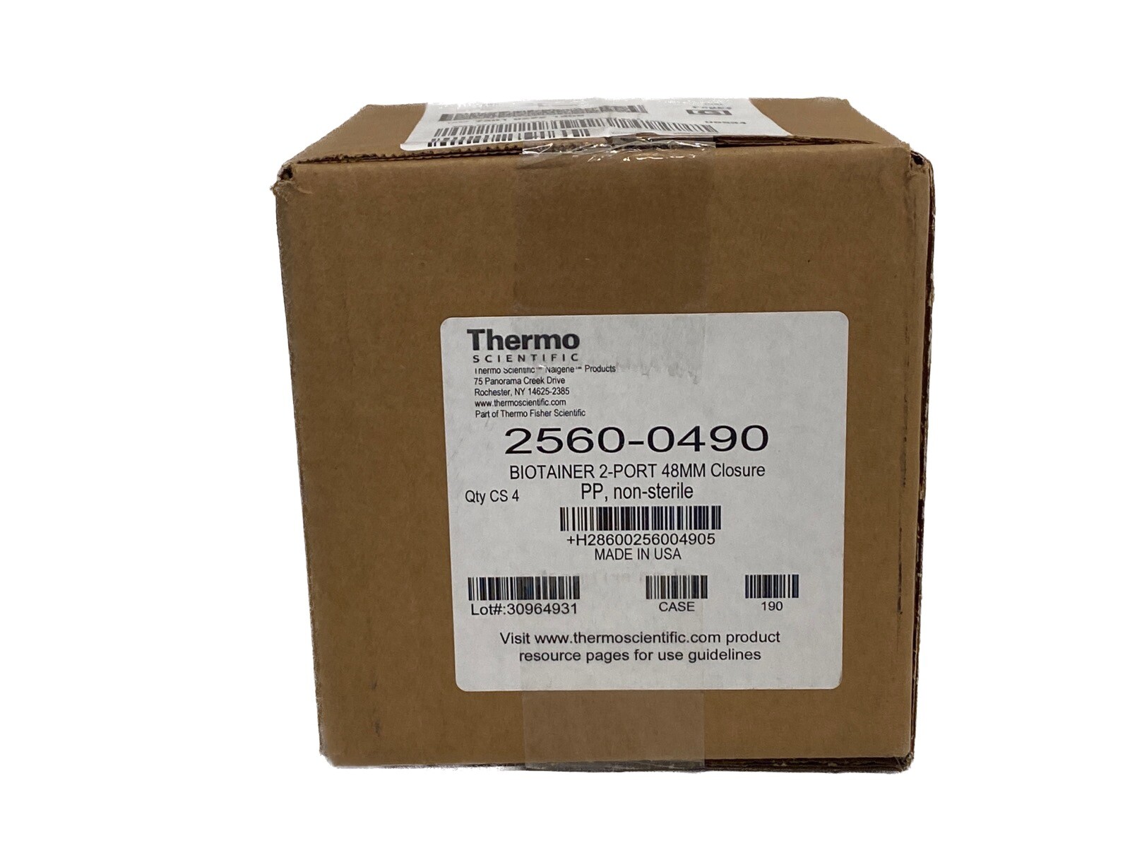 (4/Cs) THERMO Nalgene PP 48mm 2-Port Screw Cap Closure for Biotainer Carboy 2560