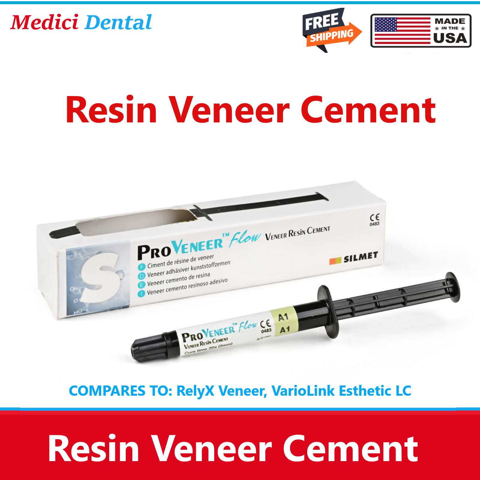 Dental Veneer Cement Resin, Translucent, Shade A1 & A2, (1) 3gm Syringe – Silmet