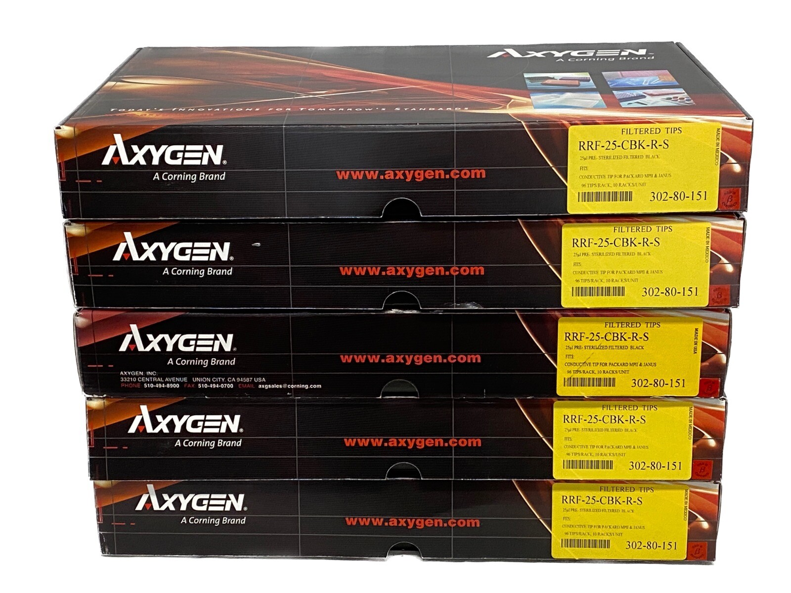 (4800/Cs) AXYGEN 25uL Conductive Filtered Black Pipet Tips 96/Rk RRF-25-CBK-R-S