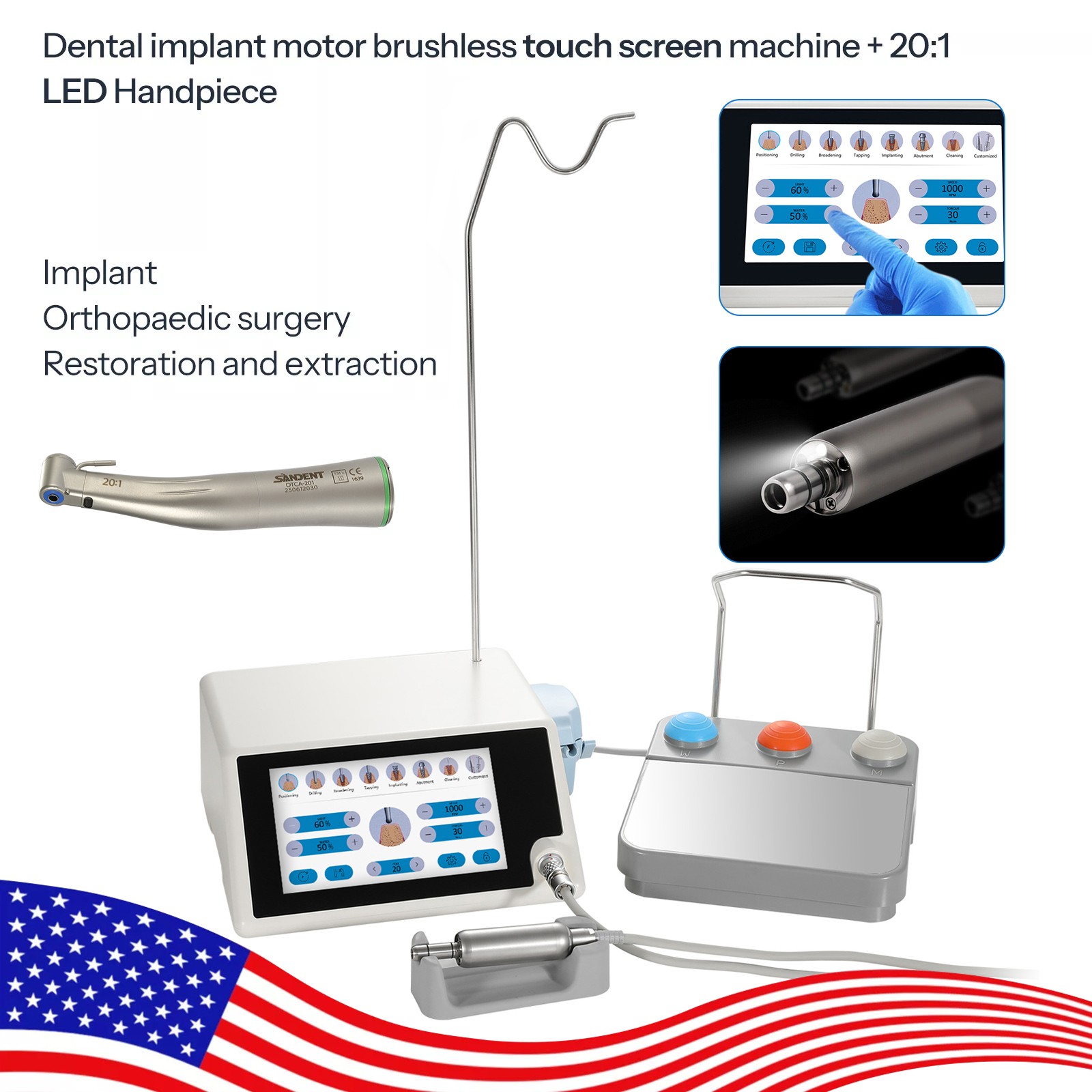 US SANDENT Monitor Osseointegration Stability Test / LED Brushless Implant Motor