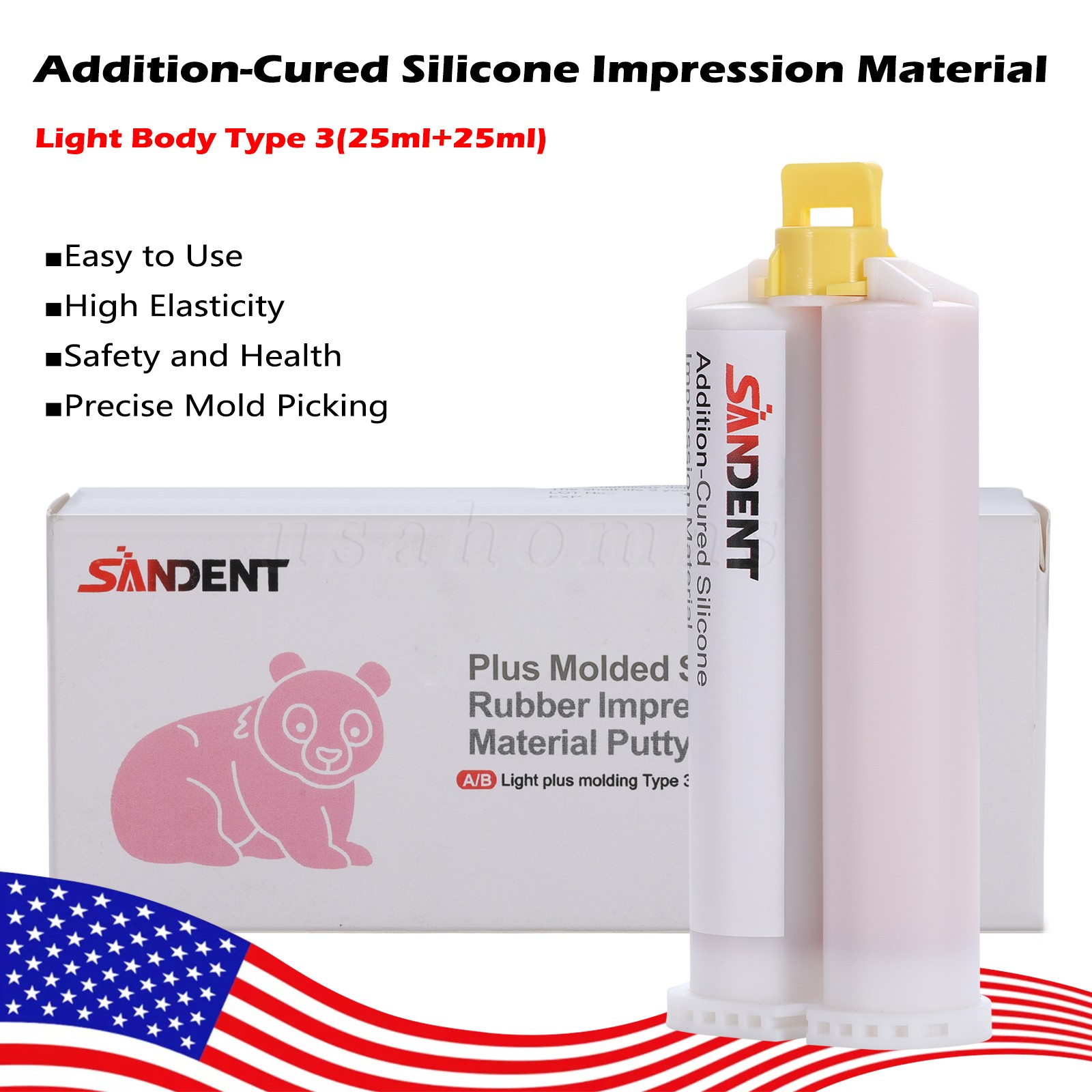 Dental Light Body Silicone Impression Material Putty Base 50ML Cartridge Tips DT