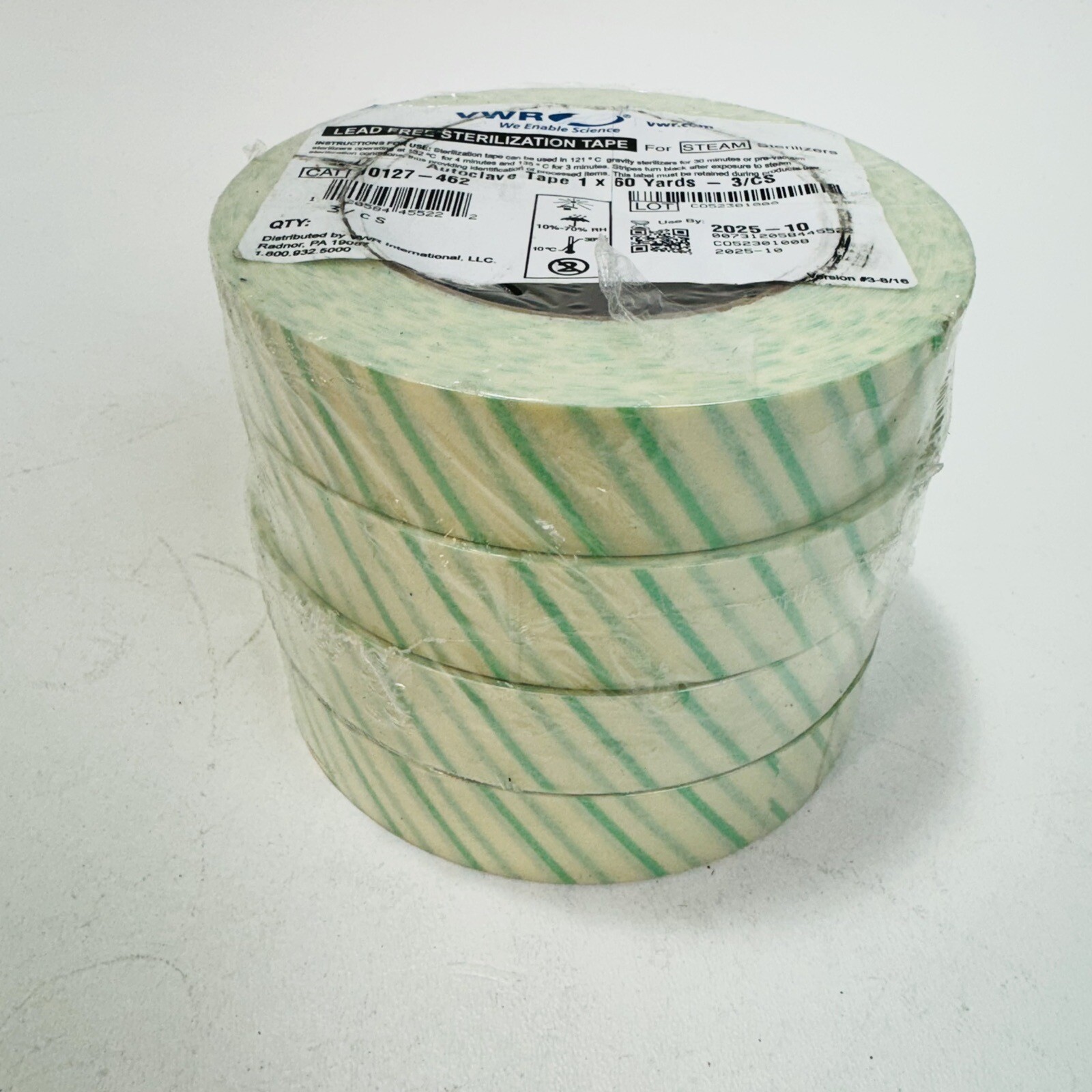Lot of 4 – VWR – 10127-462 TAPE AUTOCLAVE LEAD FREE 1 in X 60YD. EXP: 10/2025