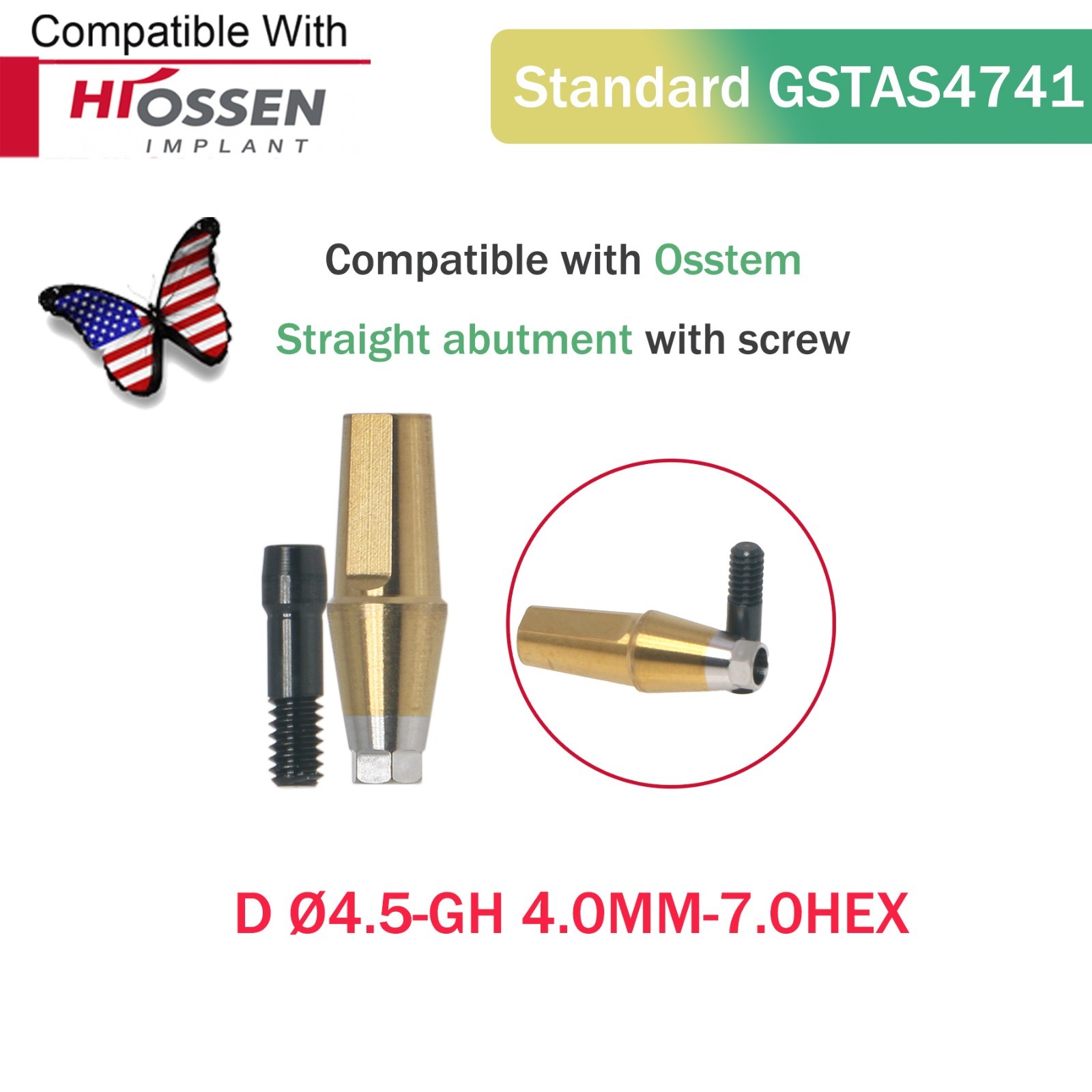 US Dental Mini/Regular Straight Transfer Hex Abutment – Fit Hiossen ET/Osstem TS