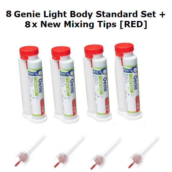 8x Genie Impression Material Cartridge 50ml Light Body Standard Set + 8 Tips