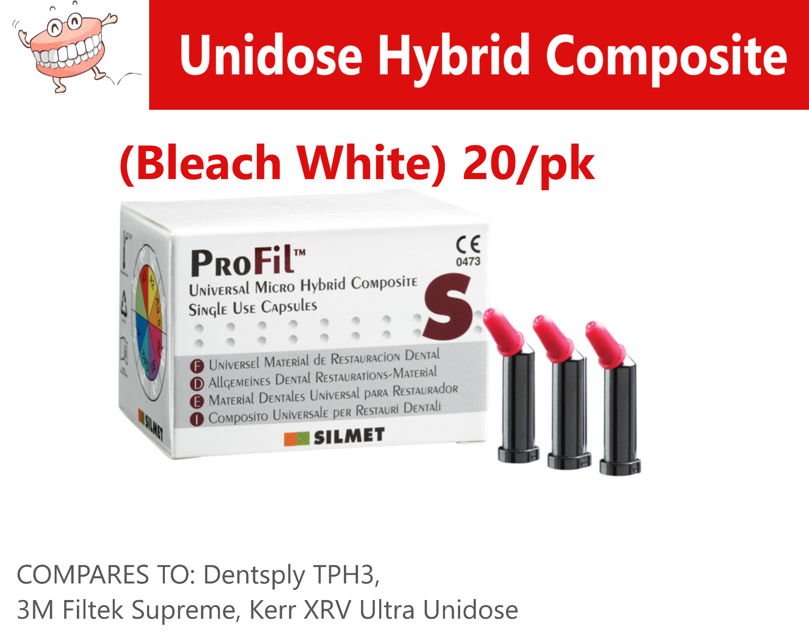 Silmet ProFil Dental Micro Hybrid Composite Compules Unidose BLEACH WHITE Box/20