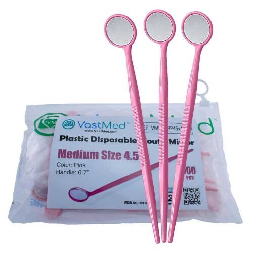 VastMed Disposable Plastic 45° Mouth Mirror, Medium 4.5, Pink, 100/Pk