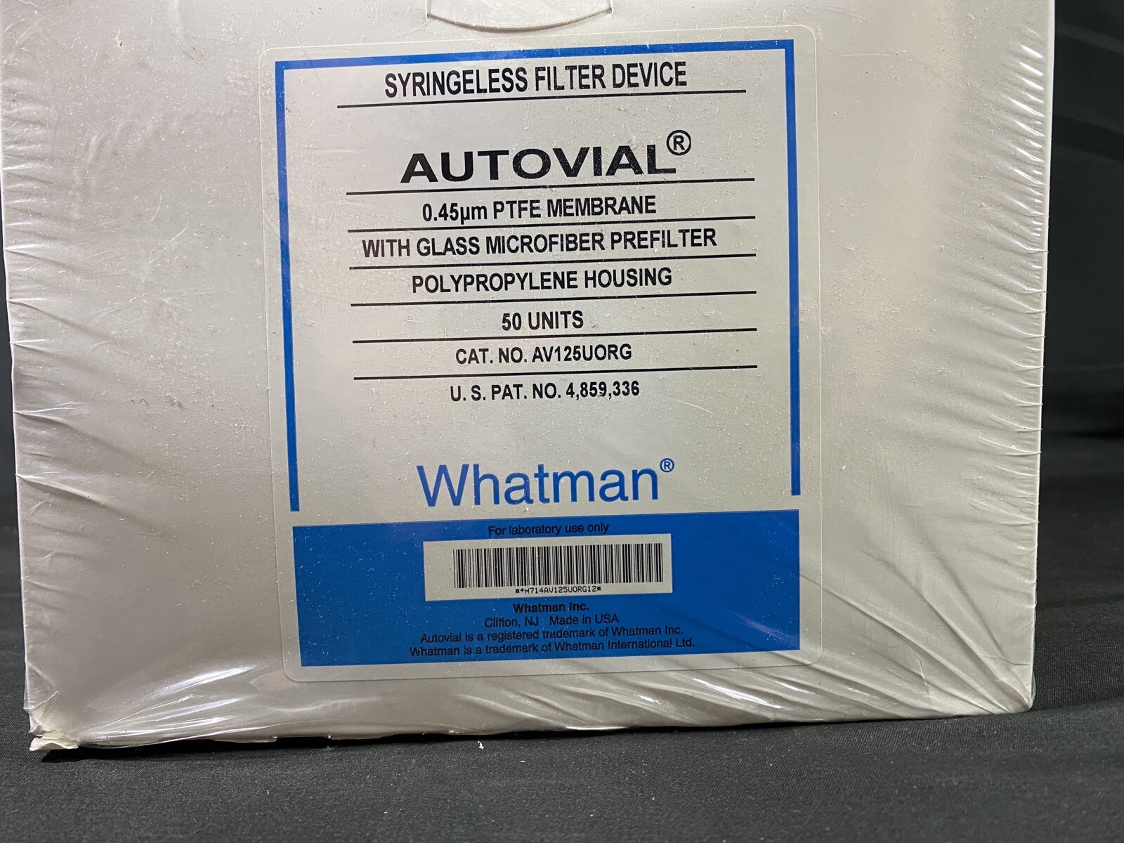 WHATMAN Polypropylene .45μm PTFE Membrane Autovial Filter AV125UORG (50/cs)