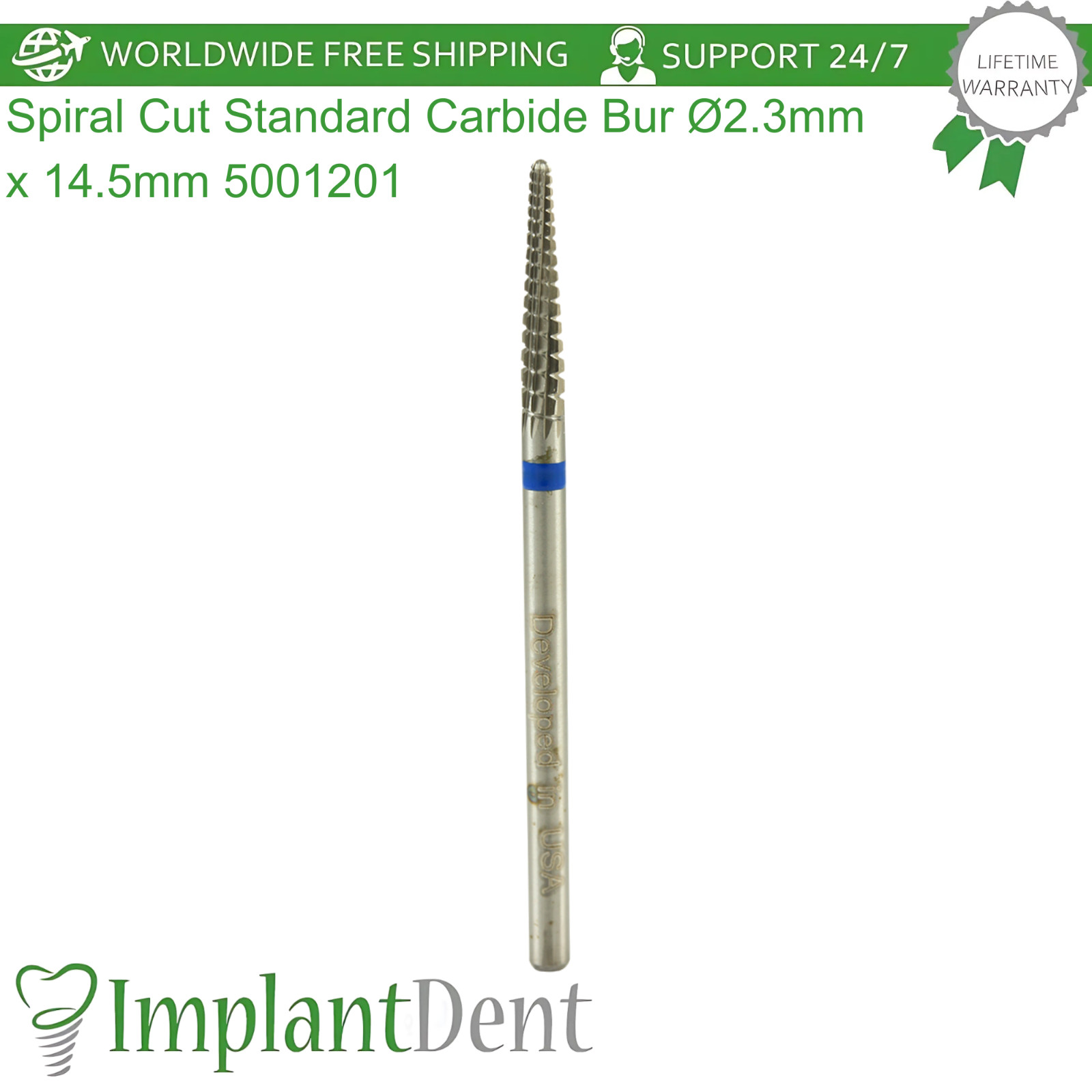 Dental Spiral Cut Standard Carbide Ø2.3mm x 14.5mm Bur 5001201 Dentistry Tool