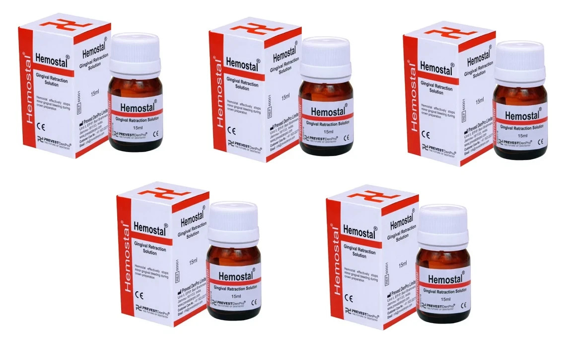 5 x Dental HEMOSTAL Liquid 15ml Pack for Gingival Retraction Solutions