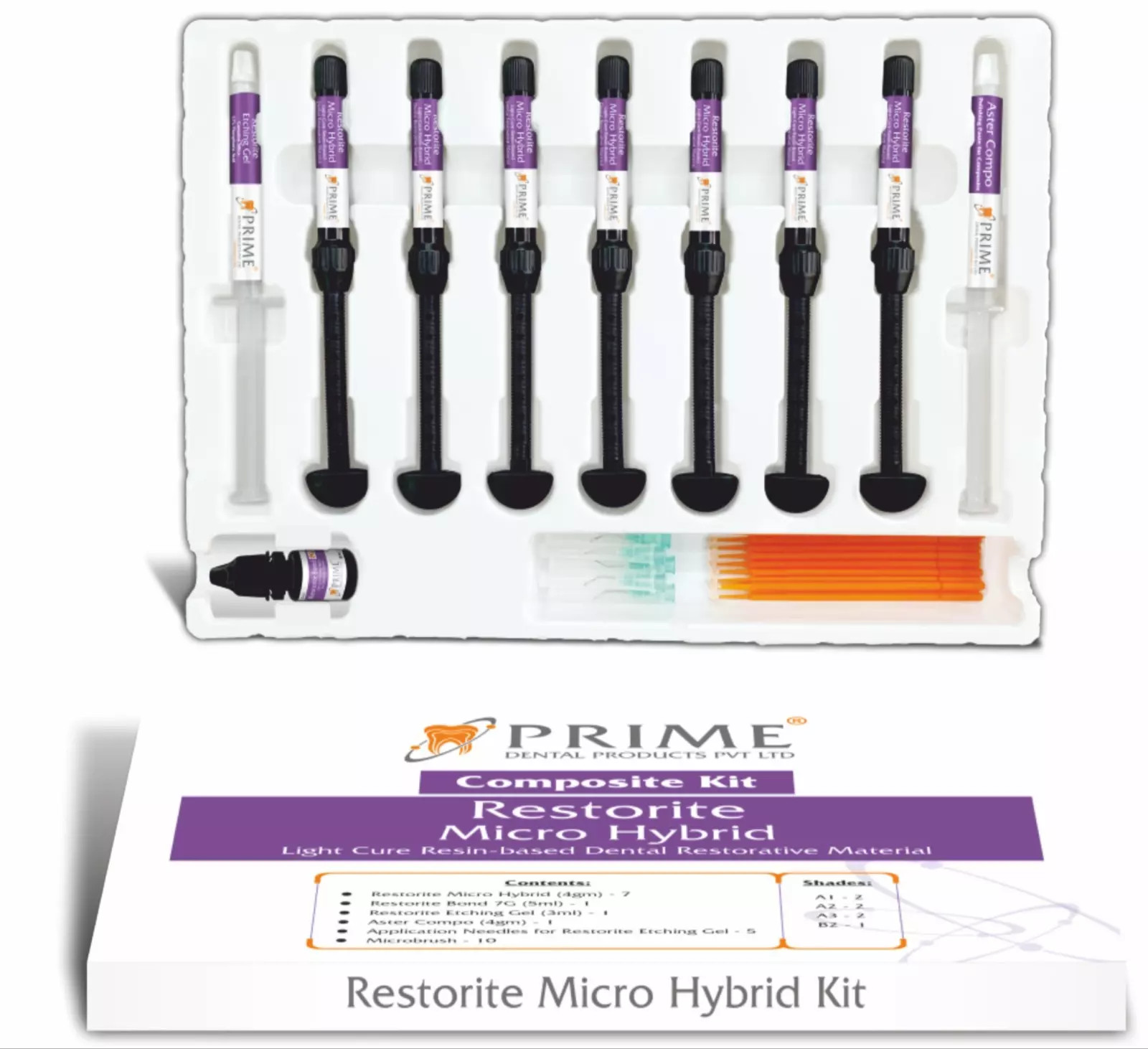 Prime Dental Micro Hybrid Light Cure resin Composite Materials Kit (Free Ship)