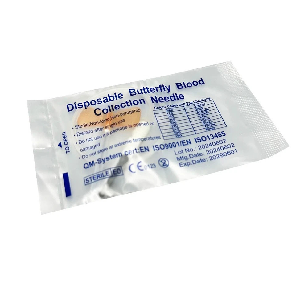 New 50Pcs Disposable Safety Blood Collection Tips with Wing Individually Wrapped