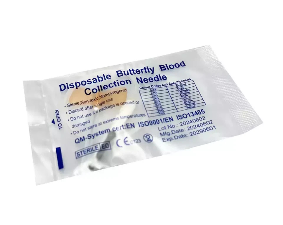 New 50Pcs Disposable Safety Blood Collection Tips with Wing Individually Wrapped