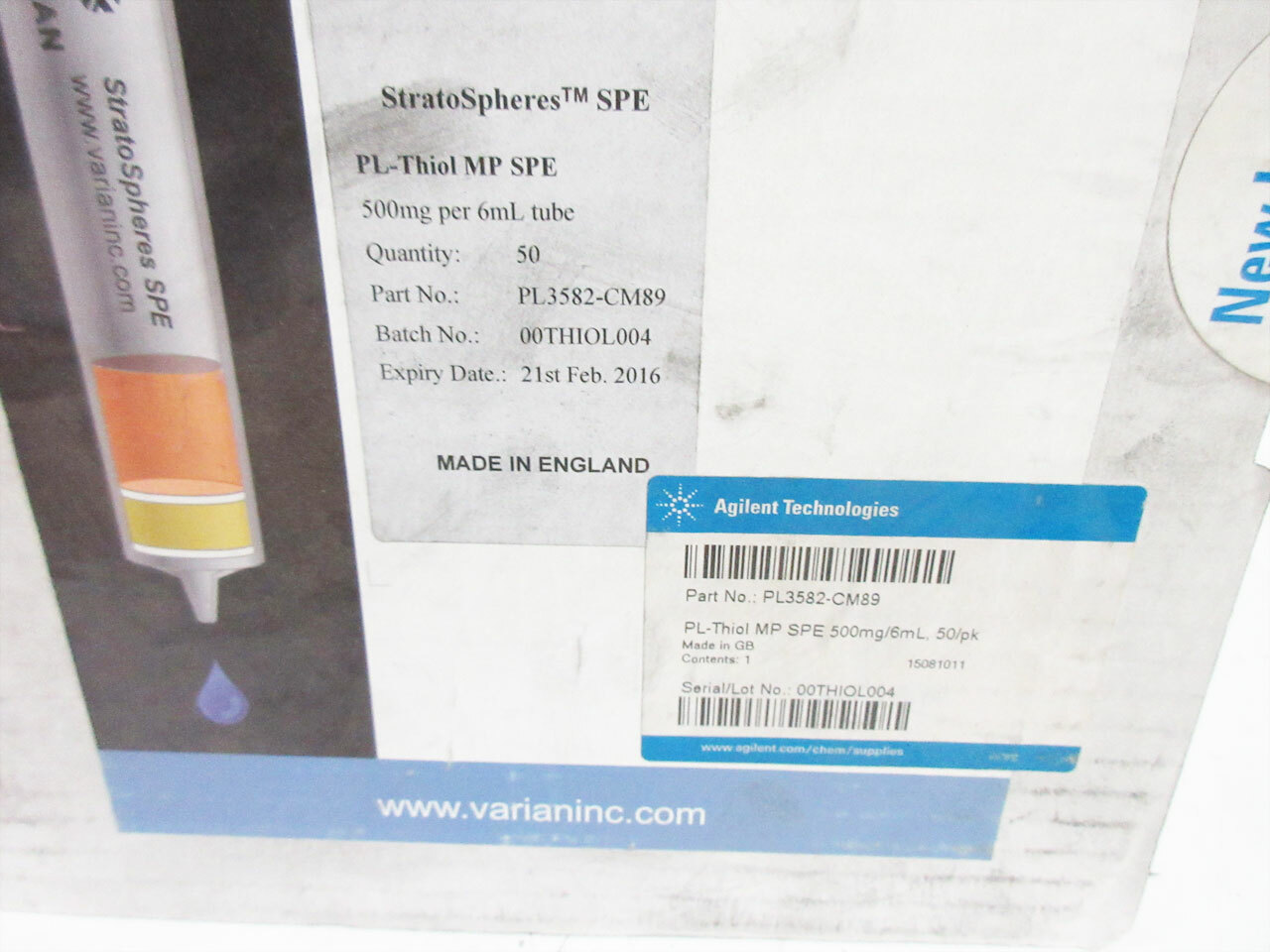 AGILENT PL3582-CM89 PL-THIOL MP SPE, 500 MG, 6 ML TUBE STRATOSPHERES 40 SEALED