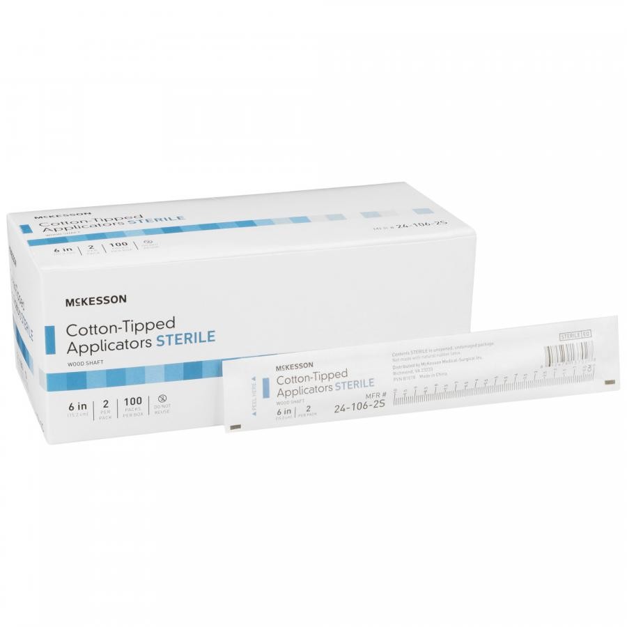 McKesson Cotton-Tipped Swabstick Wood Shaft 6 In. Sterile 2 per Pack 200 Count