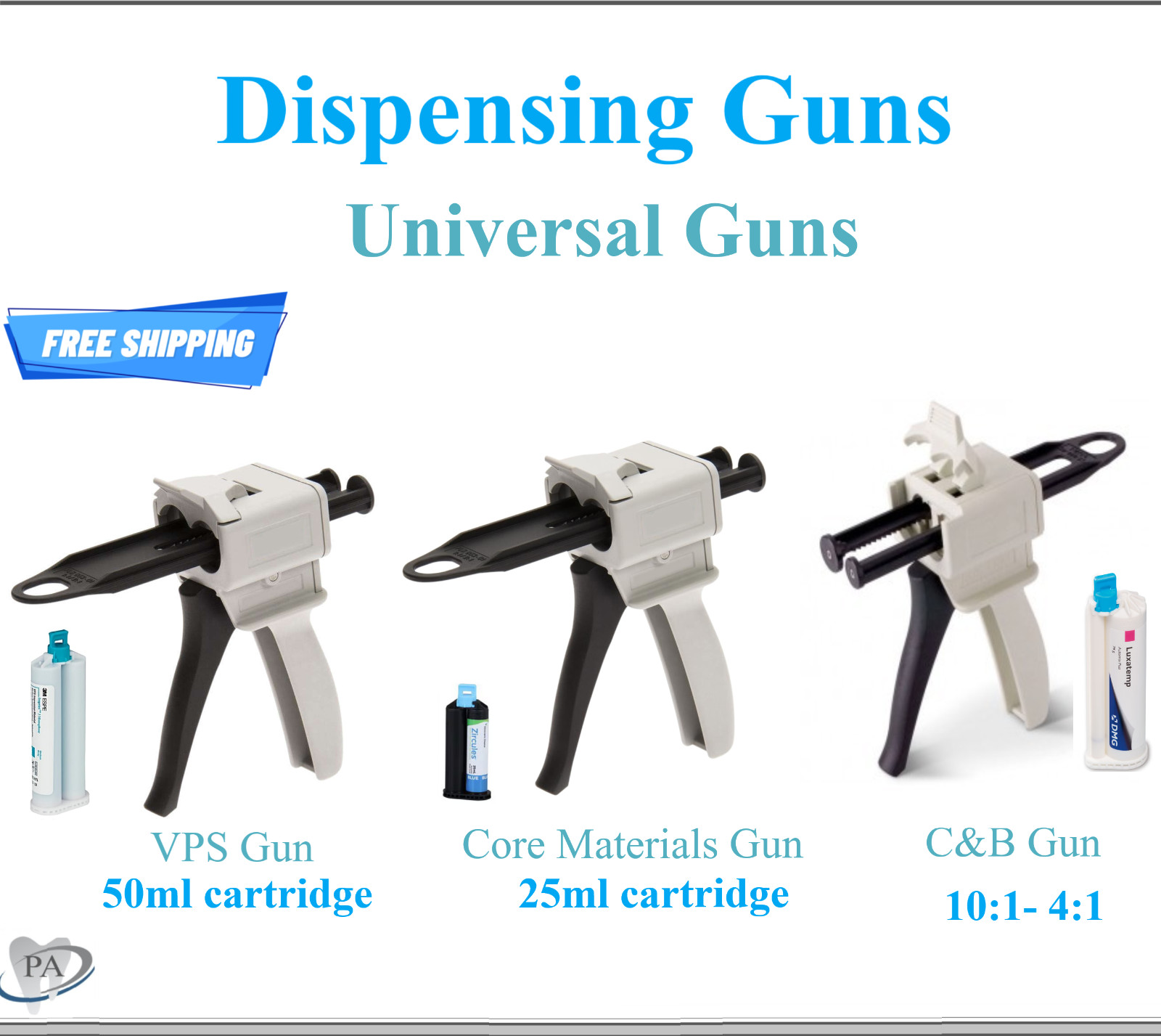 Dental Gun Dispenser Gun For VPS, C&B, Core Material Compule Dispenser, Automix