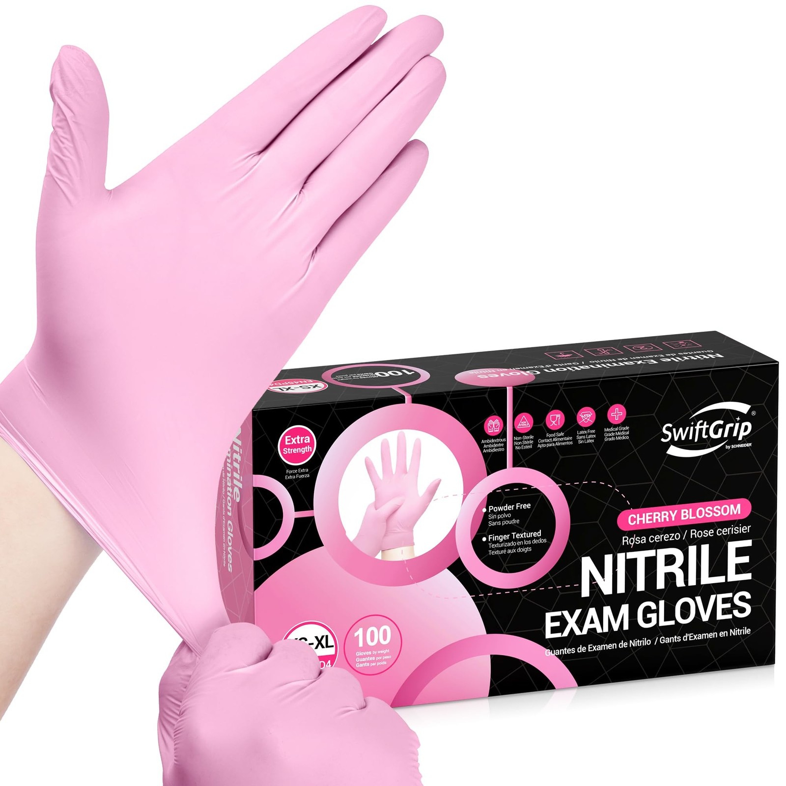 SwiftGrip Nitrile Exam Gloves, 4 Mil, Cherry Blossom, Food Safe Gloves Dispos…