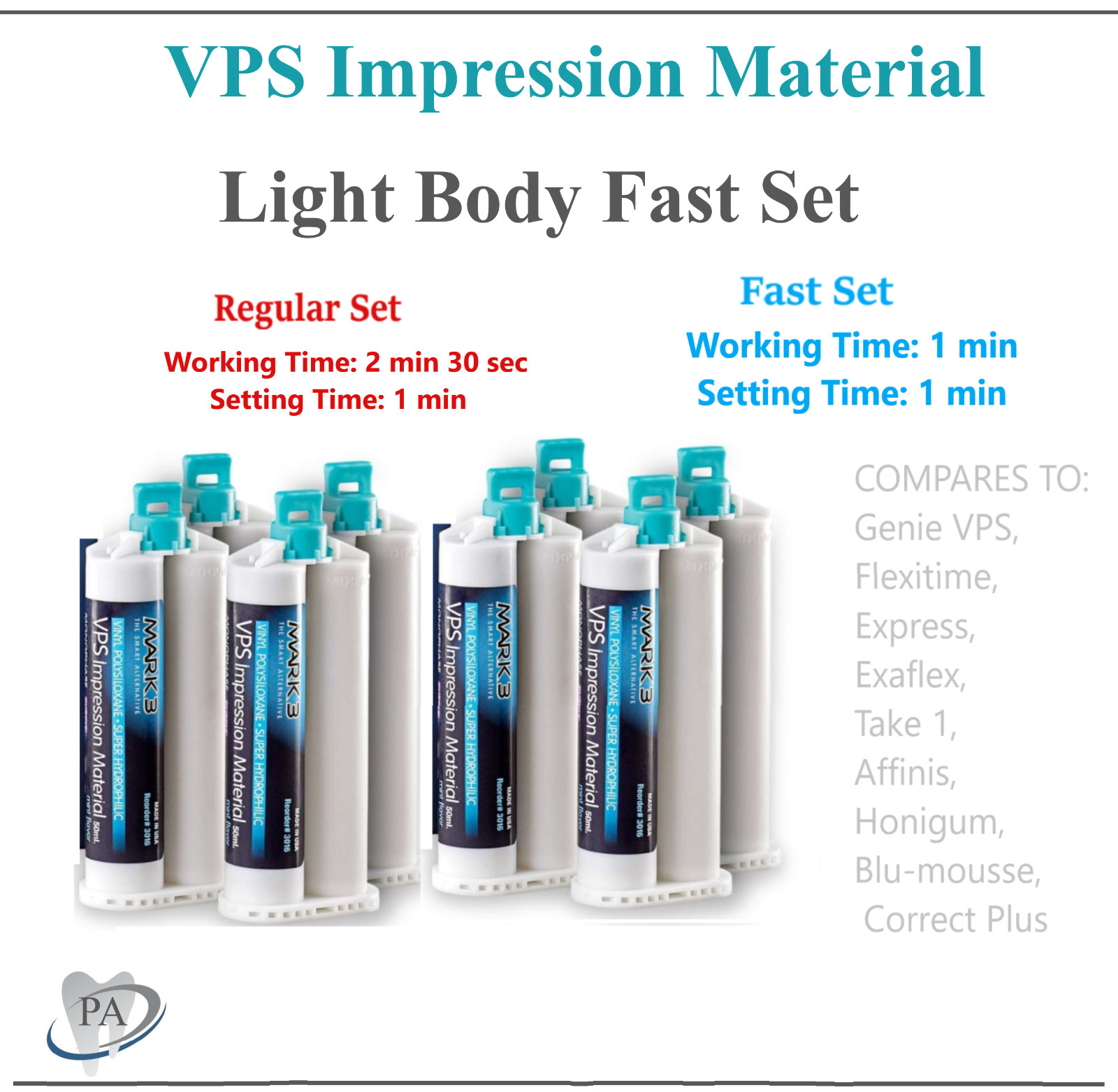 Dental HEAVY BODY REGULAR Set VPS PVS VPS Impression Material 50ML Cartridges