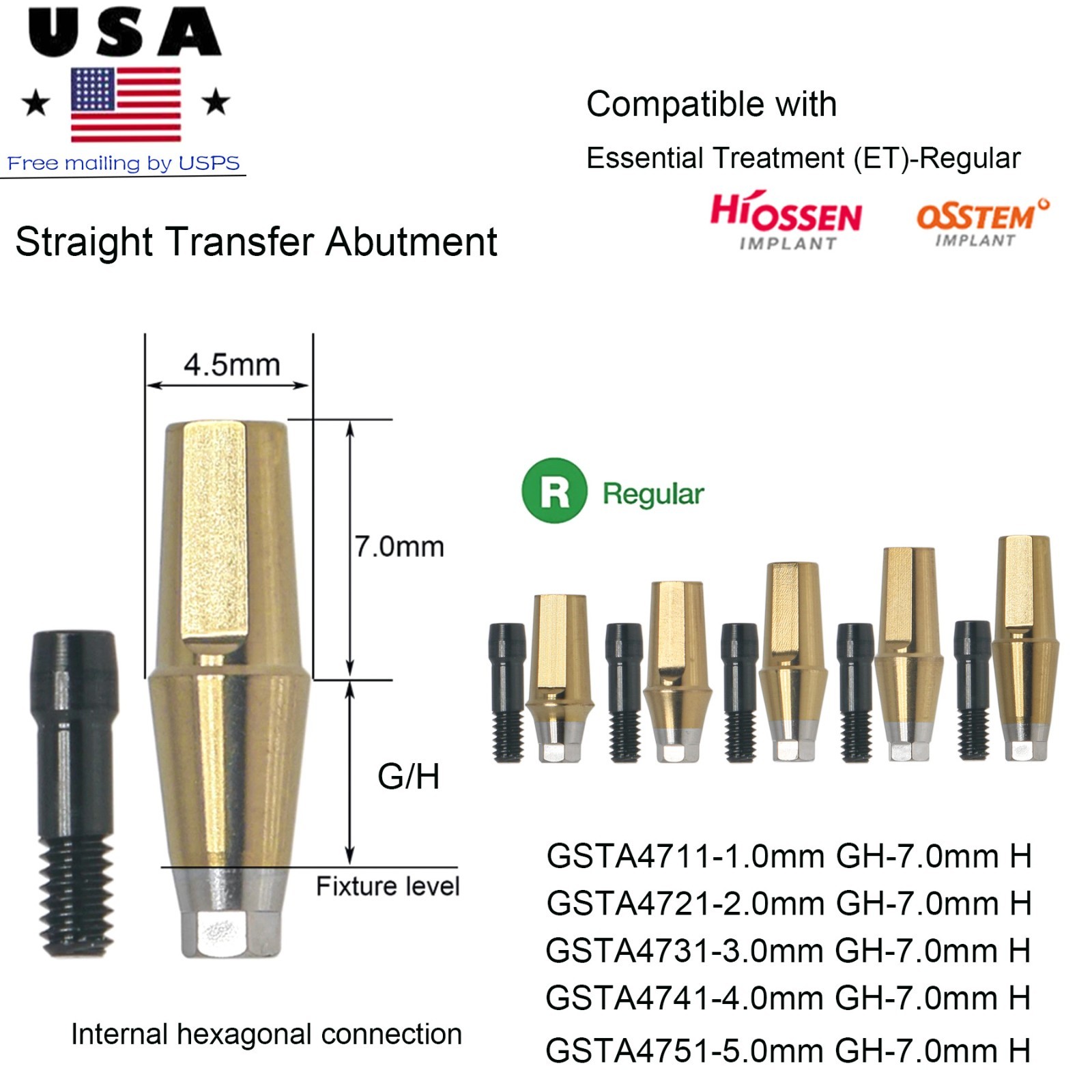 Dental Lab Fit Hiossen ET Straight Abutment Titanium Prosthetic Abutment OSS M/R