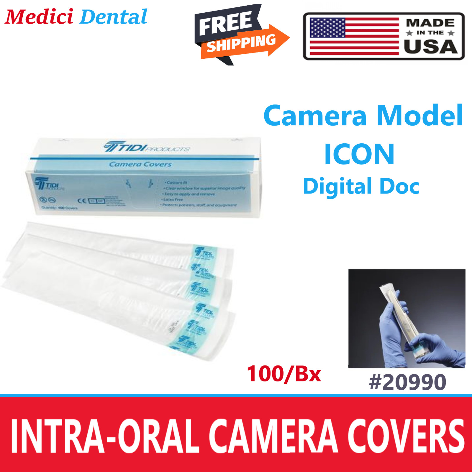 DENTAL Intraoral Camera Cover Sheath For: ICON, Digital Doc, TiDi #20990, 100/Bx