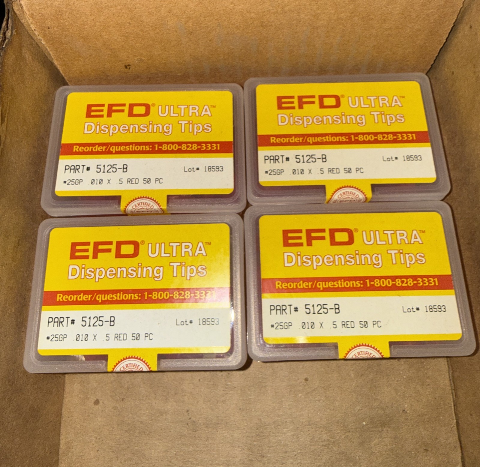 EFD Ultra Dispensing Tips 5125-B 25 Gauge .010 x .5 Red 50/Box New
