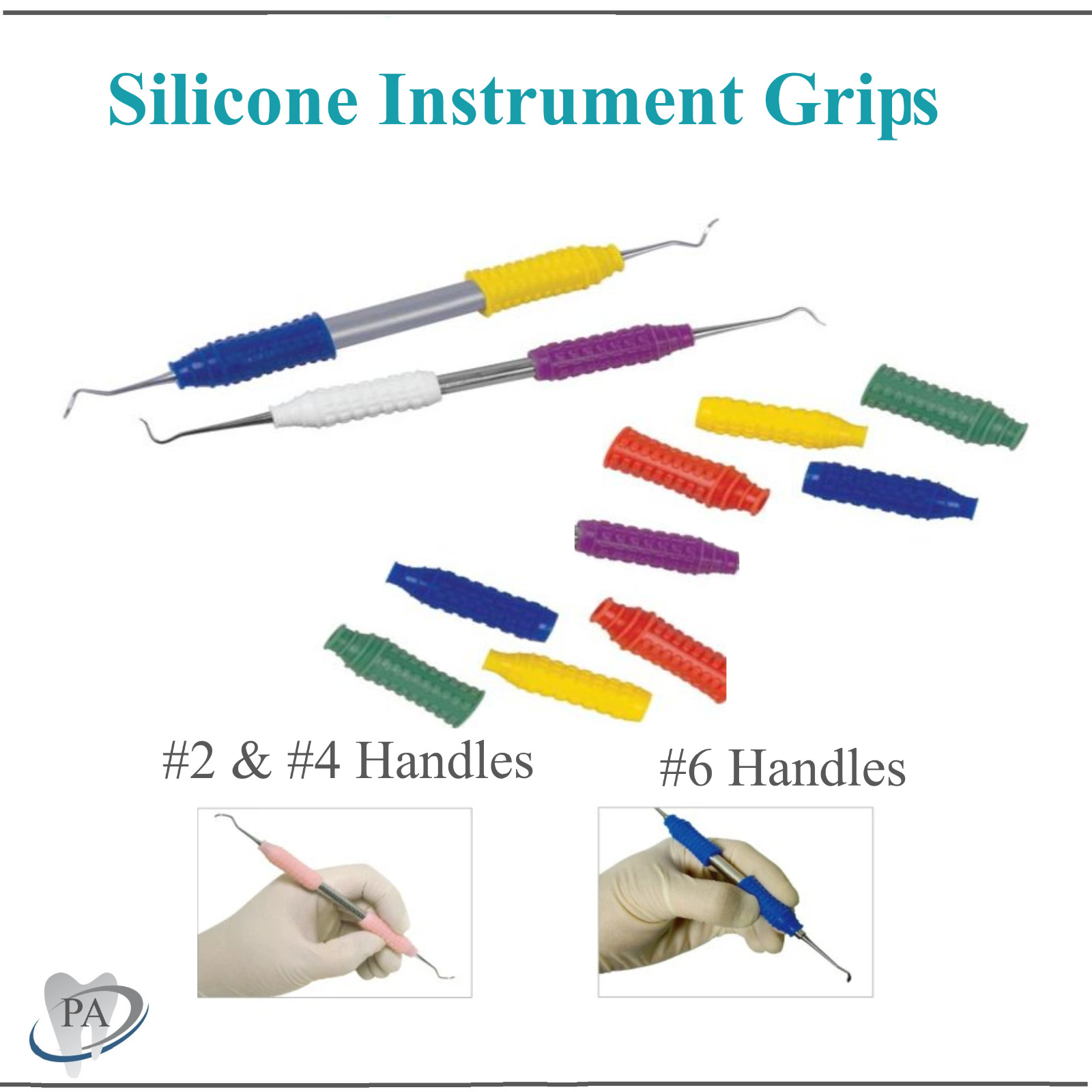 Dental COLOR CODE Instruments Grips #6, #4, #2, Instrument Handle Silicone Grips