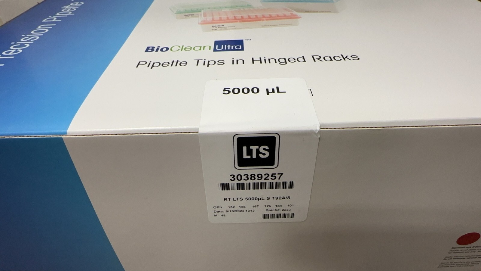 Mettler Toledo 30389257 BioClean RT LTS Sterile Pipette Tips 5000µL S 192A/8