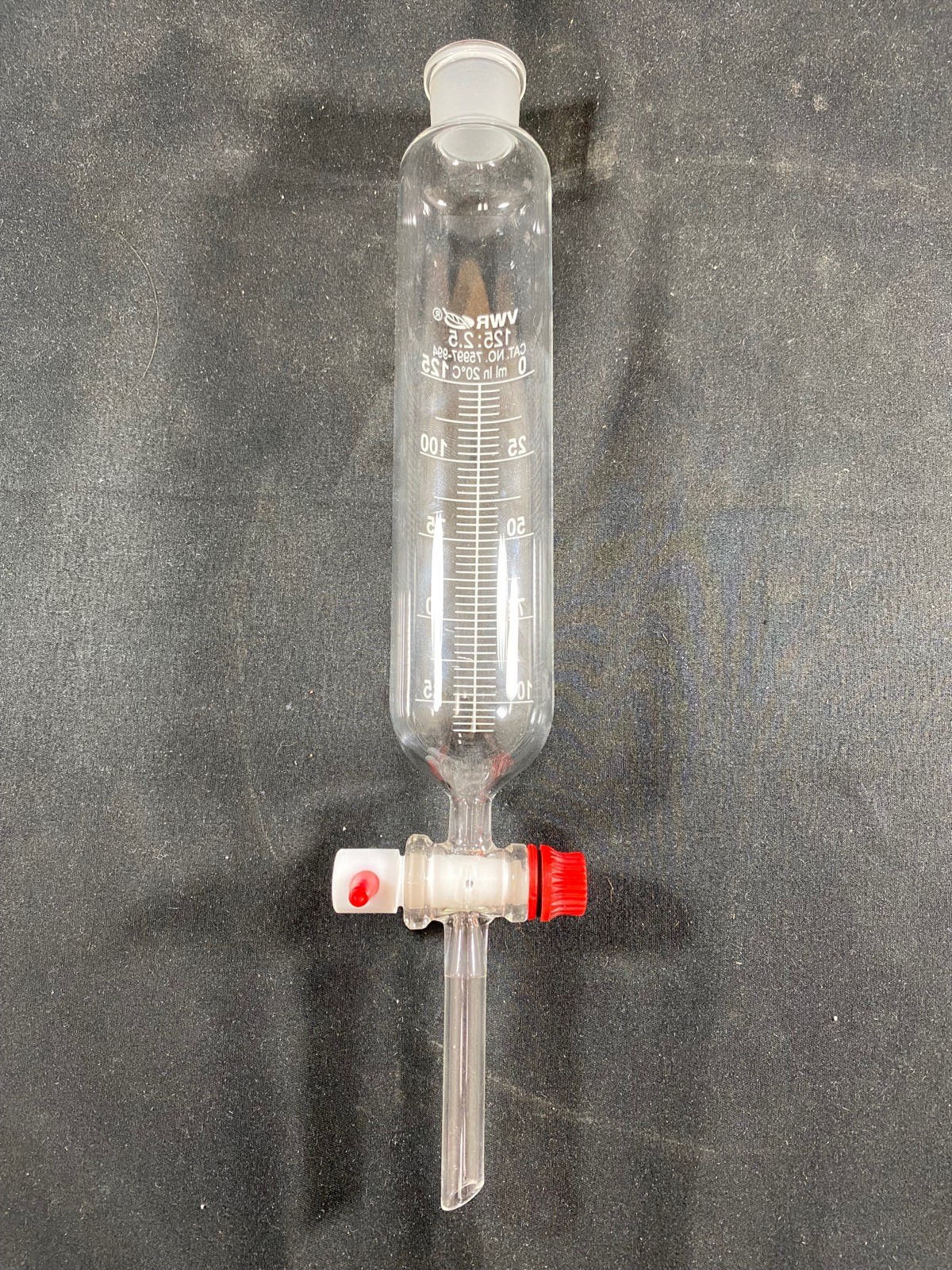 VWR Glass 125mL Class A TC PTFE Stopcock Graduated Addition Dropping Funnel